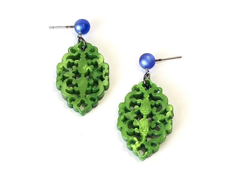 green statement drop earrings
