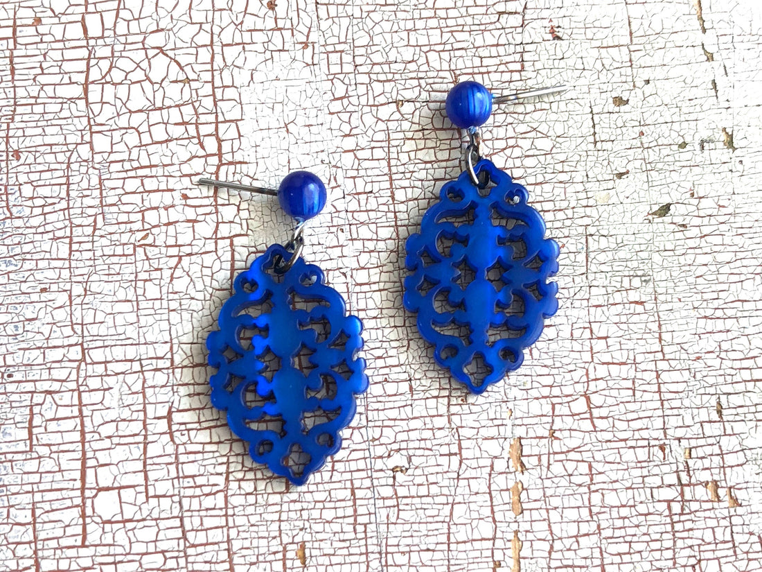 cobalt blue diamante earrings