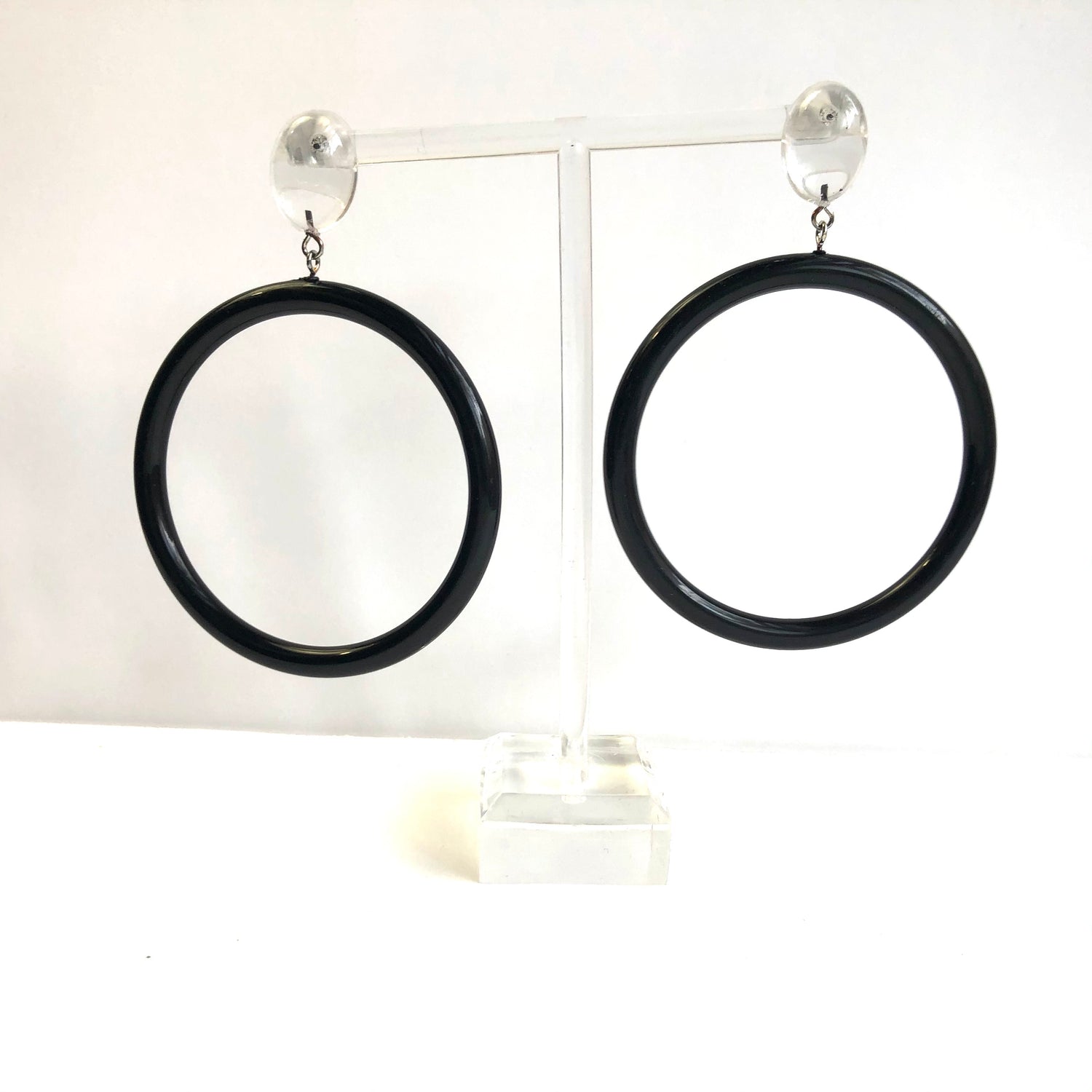 black hoops with clear studs