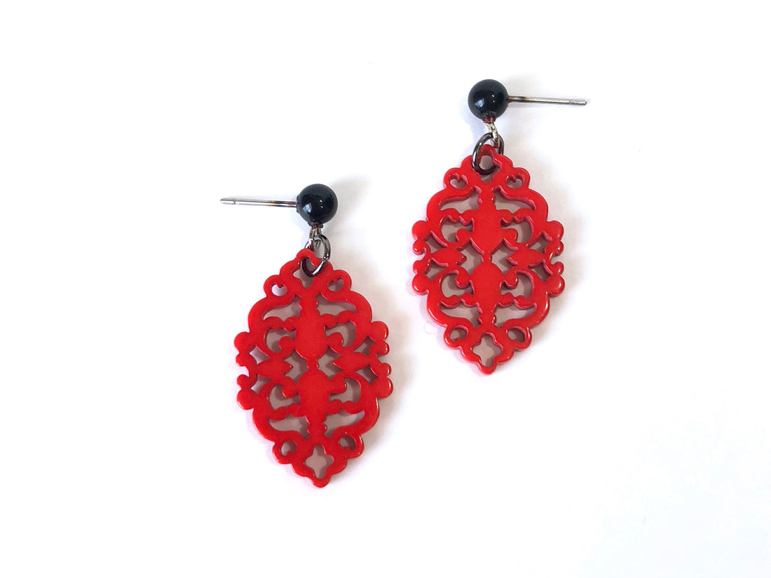 cherry red diamante earrings