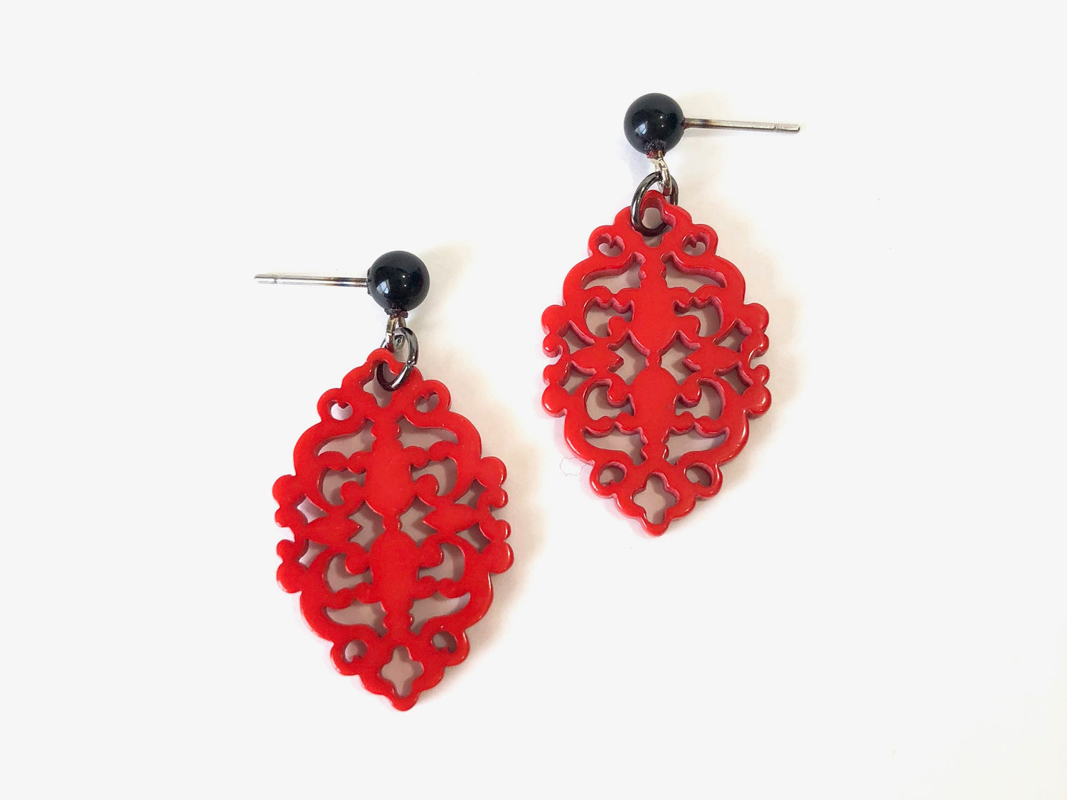 cherry red statement earrings