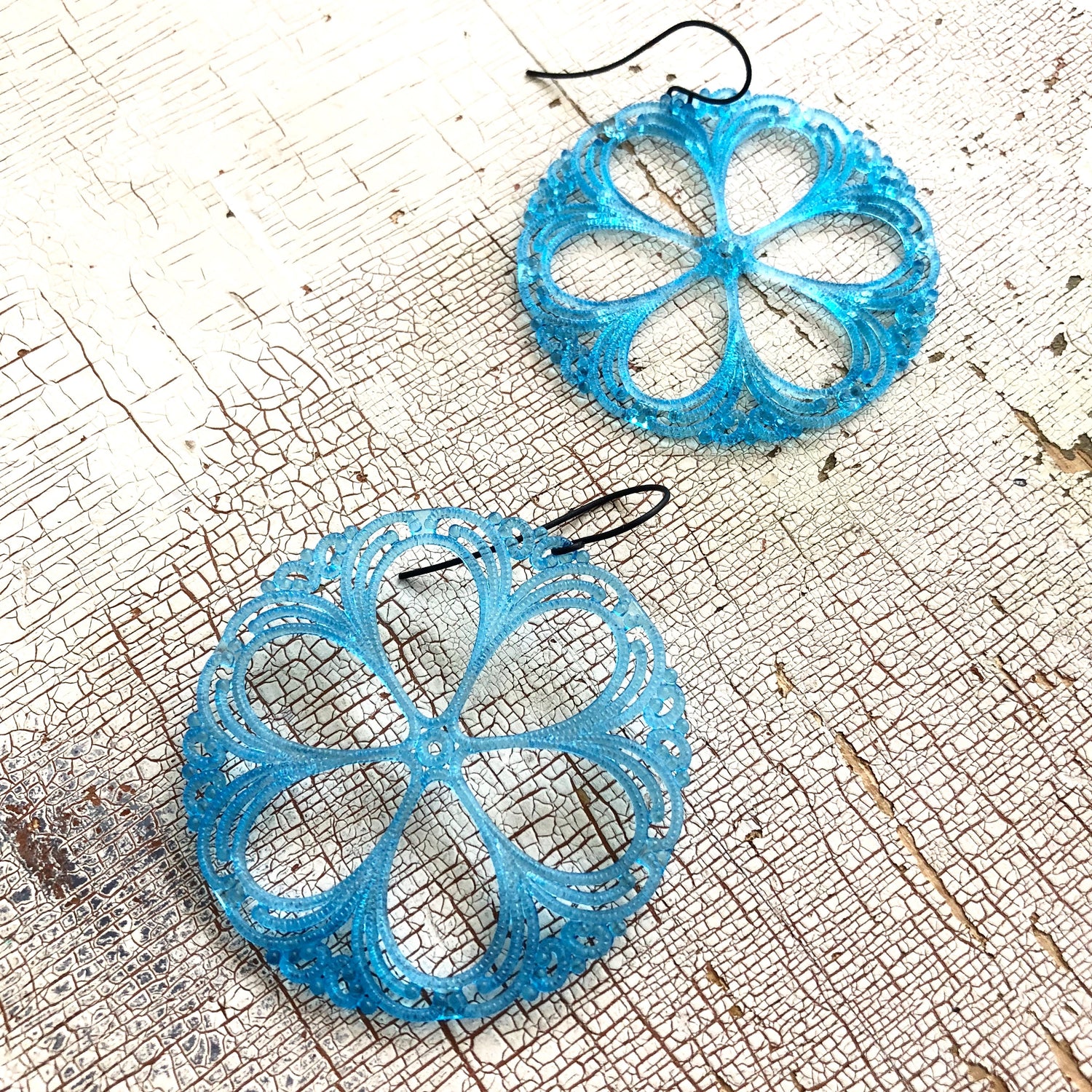 blue lace lucite earrings
