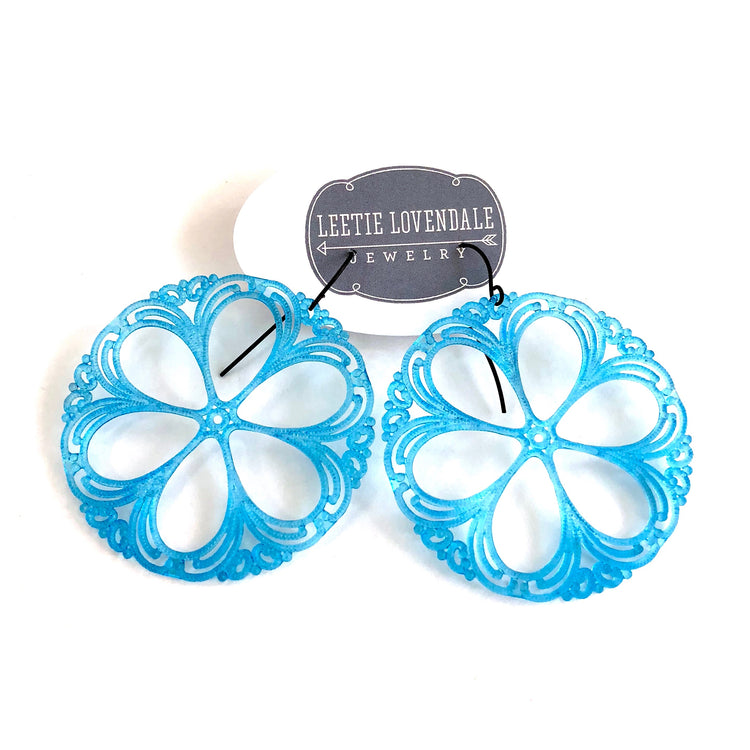 aqua blue statement earrings