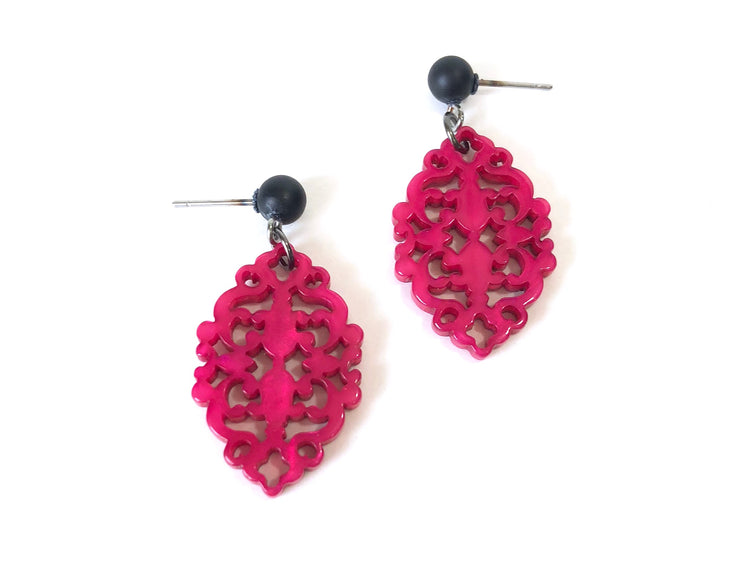 carved resin earrings pink