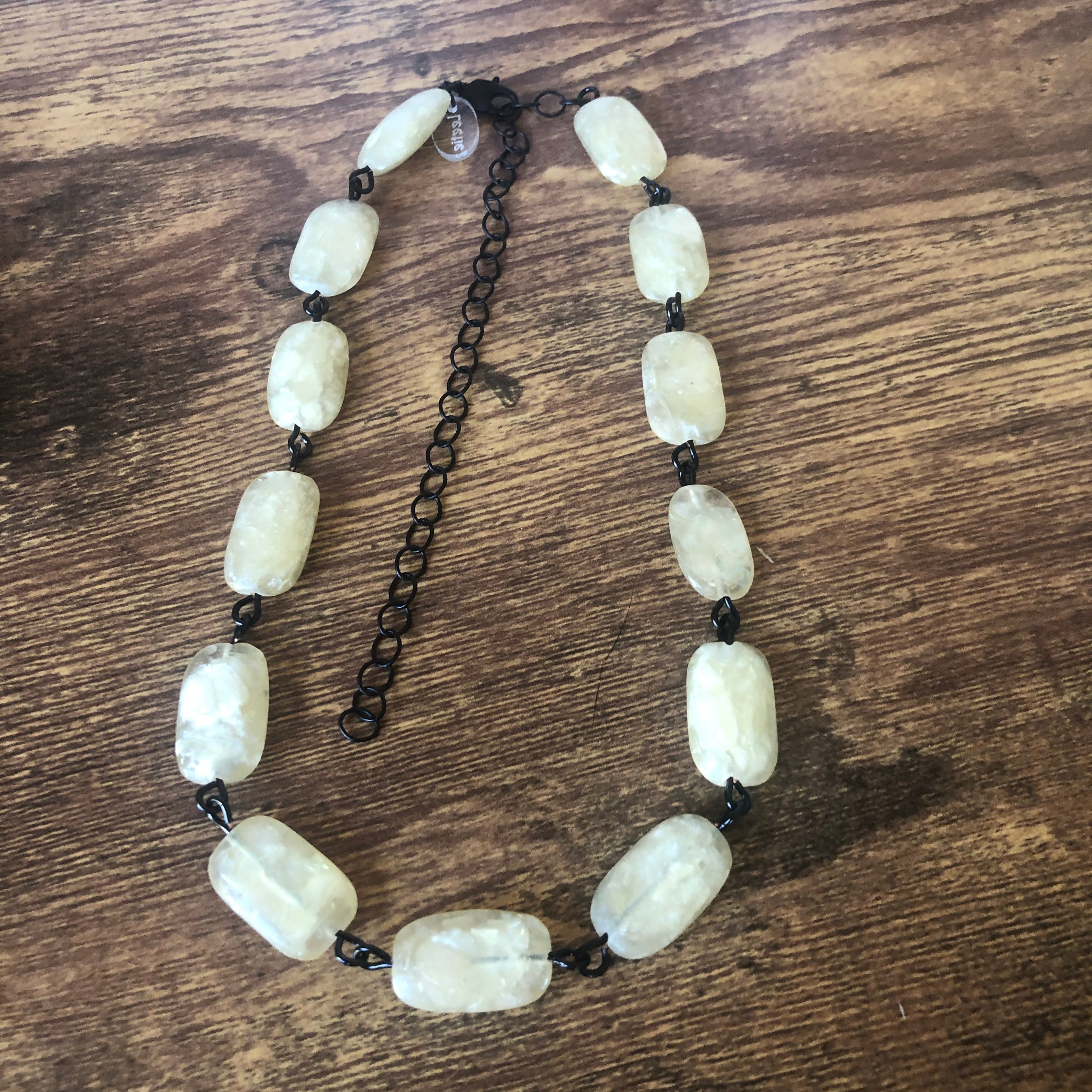 Creamy White Marble Silvery beaded Amelia Necklace