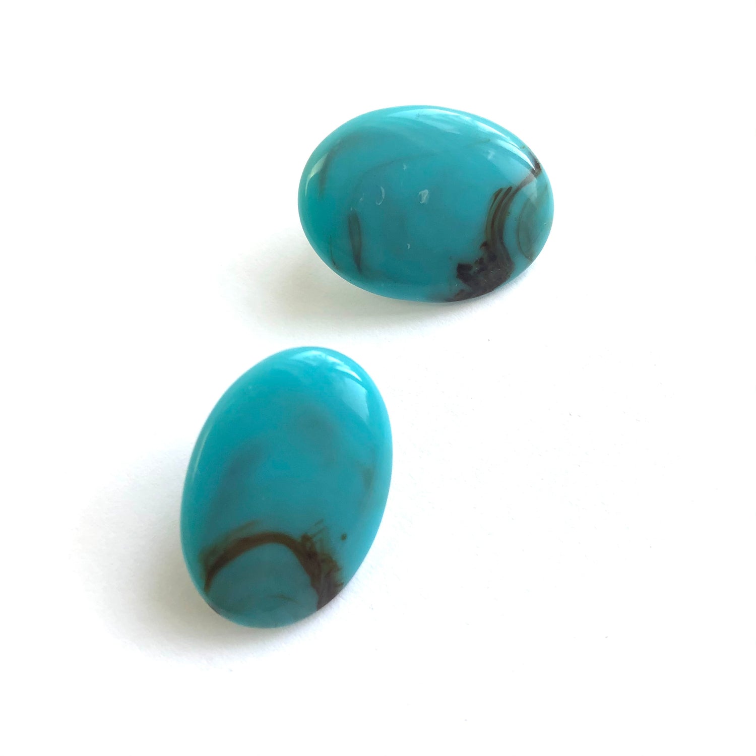 Turquoise Wafer Thin Marbled Oval Button Studs