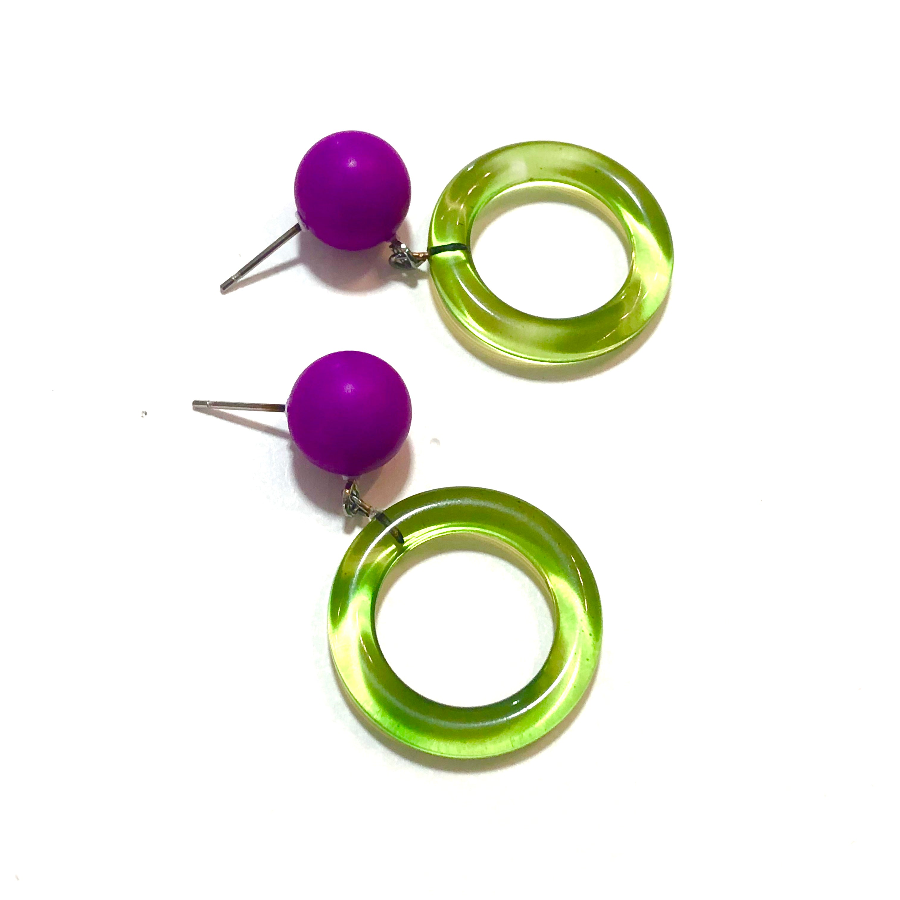 Prickly Pear Green &amp; Violet Donut Drop Earrings