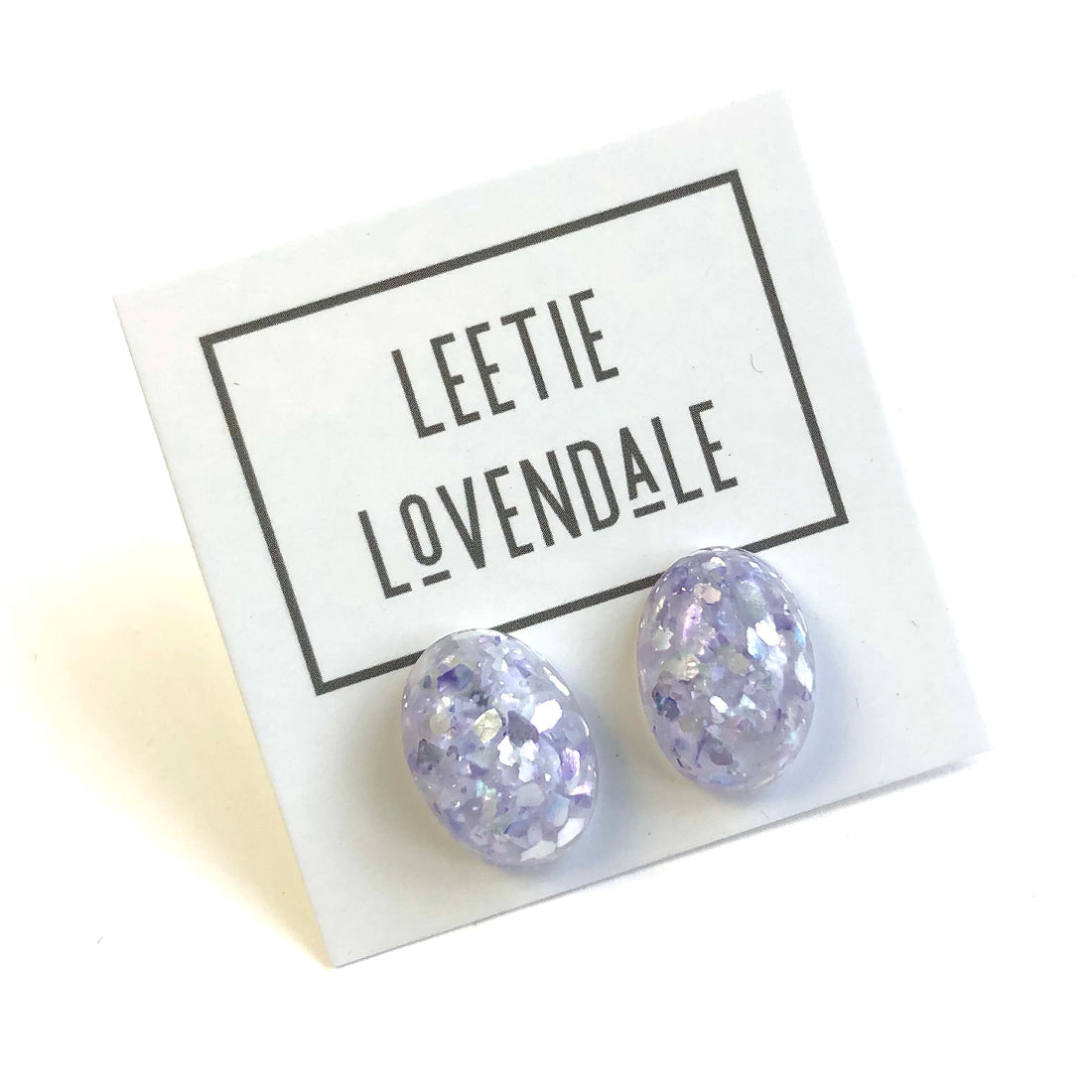 Lilac Metallic Glitter Oval Button Studs