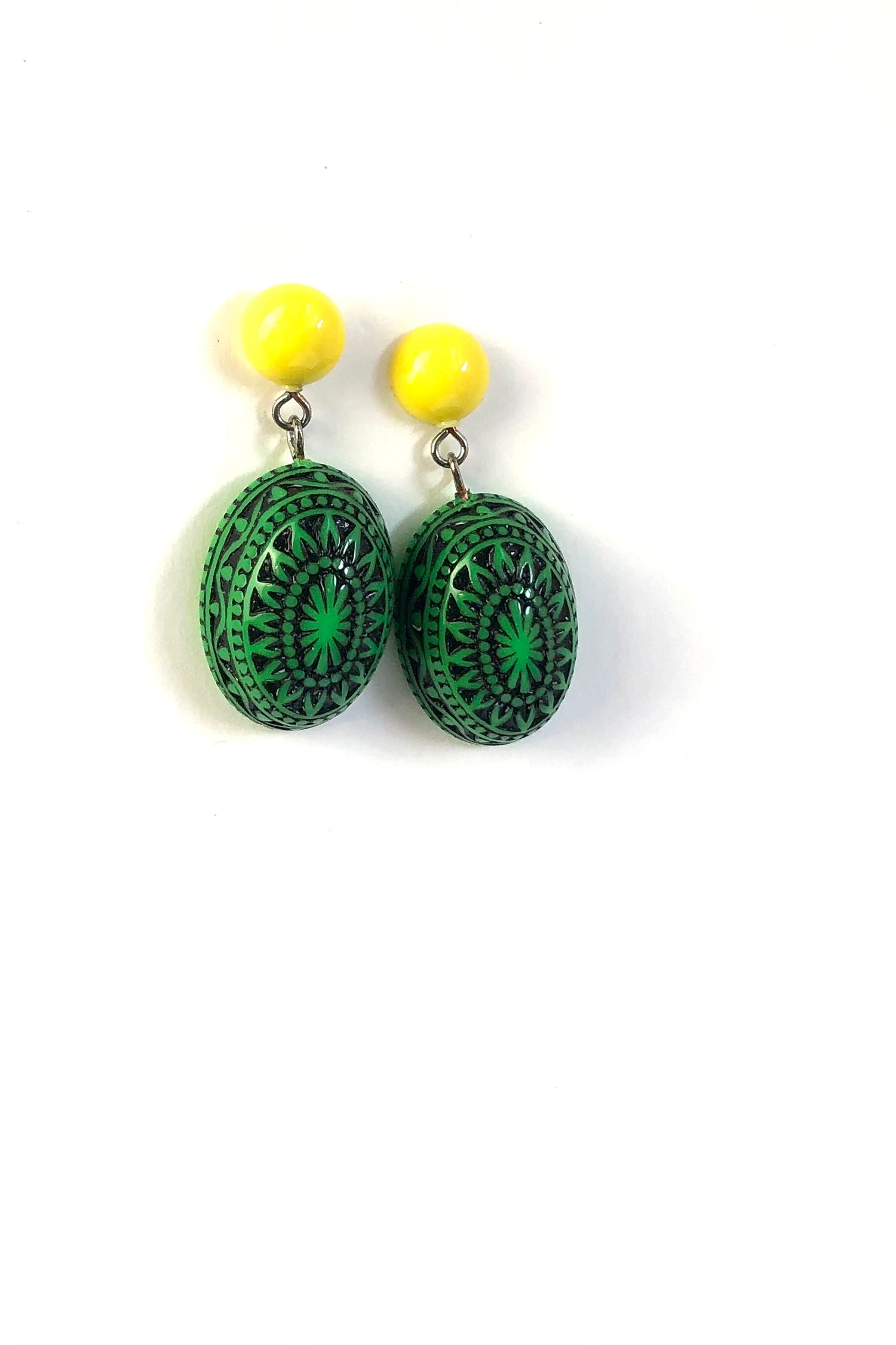 green yellow statement earrings