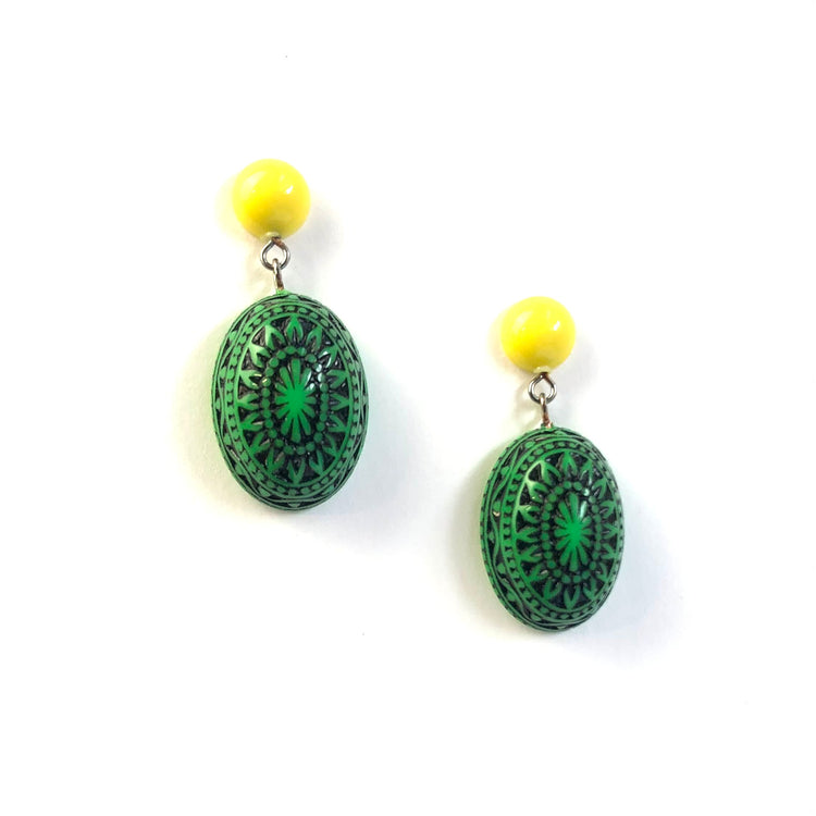 green sunflower earrings