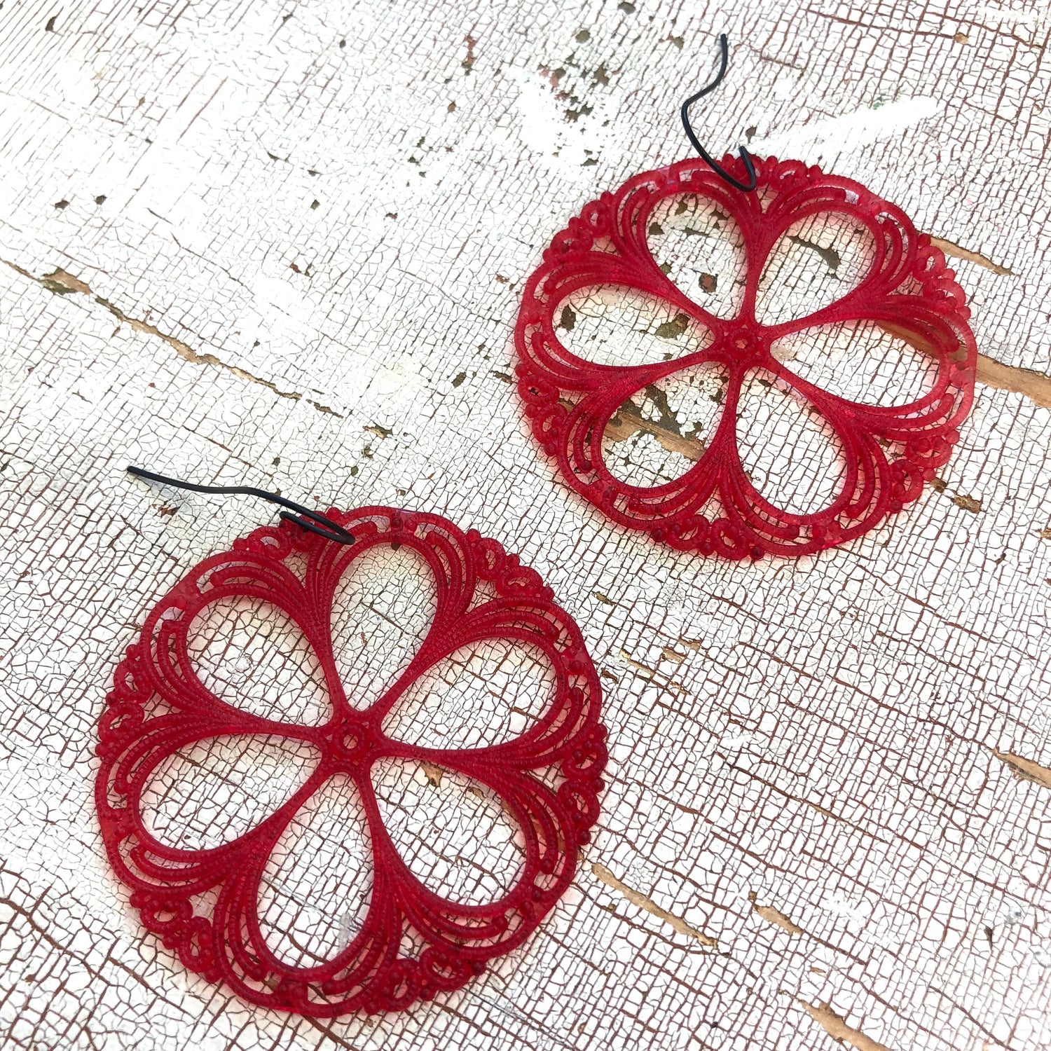 red lace earrings