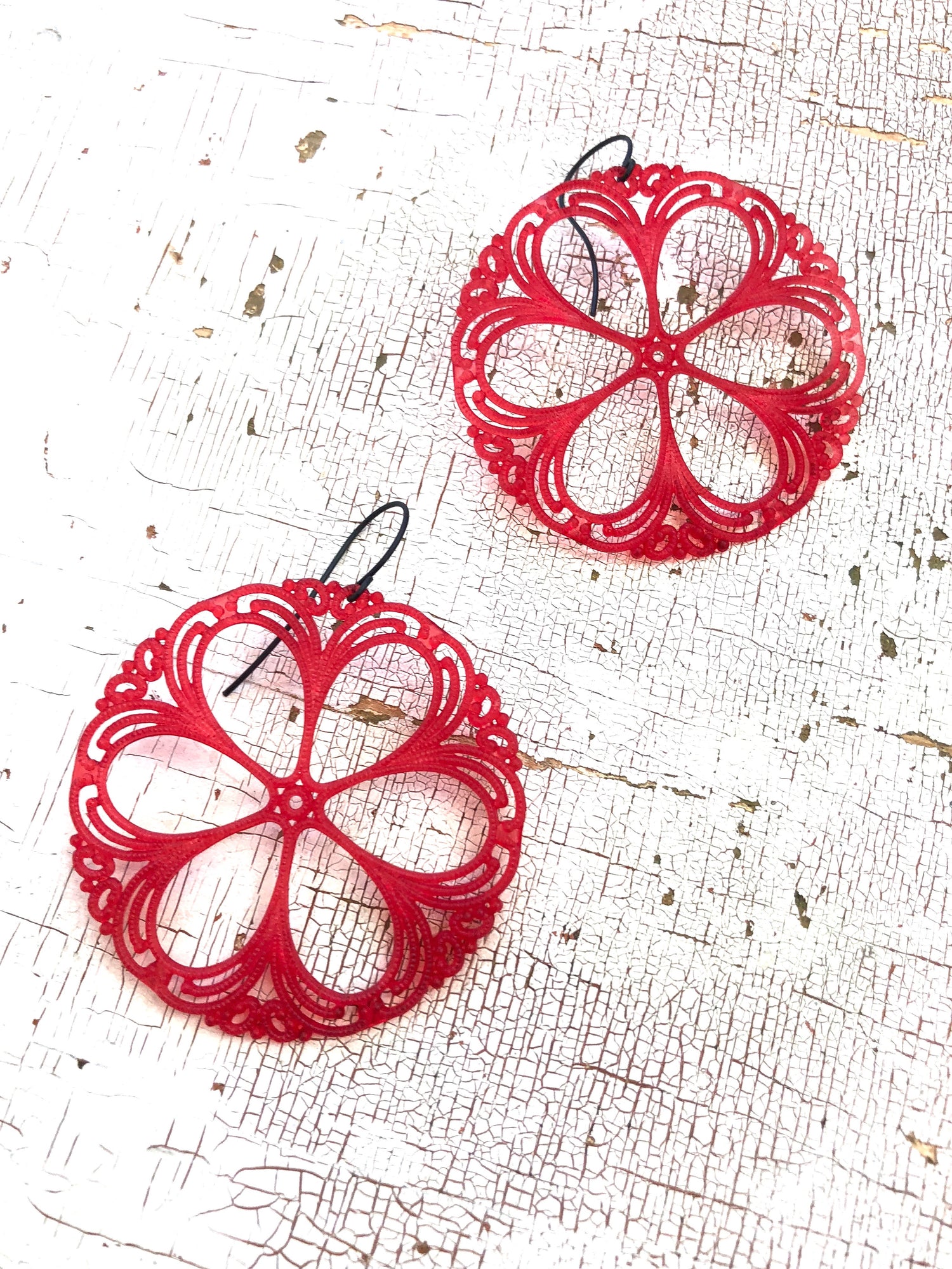lacy red earrings
