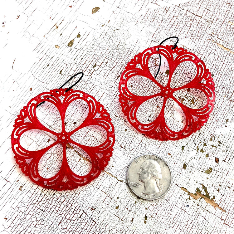 bright red acrylic earrings