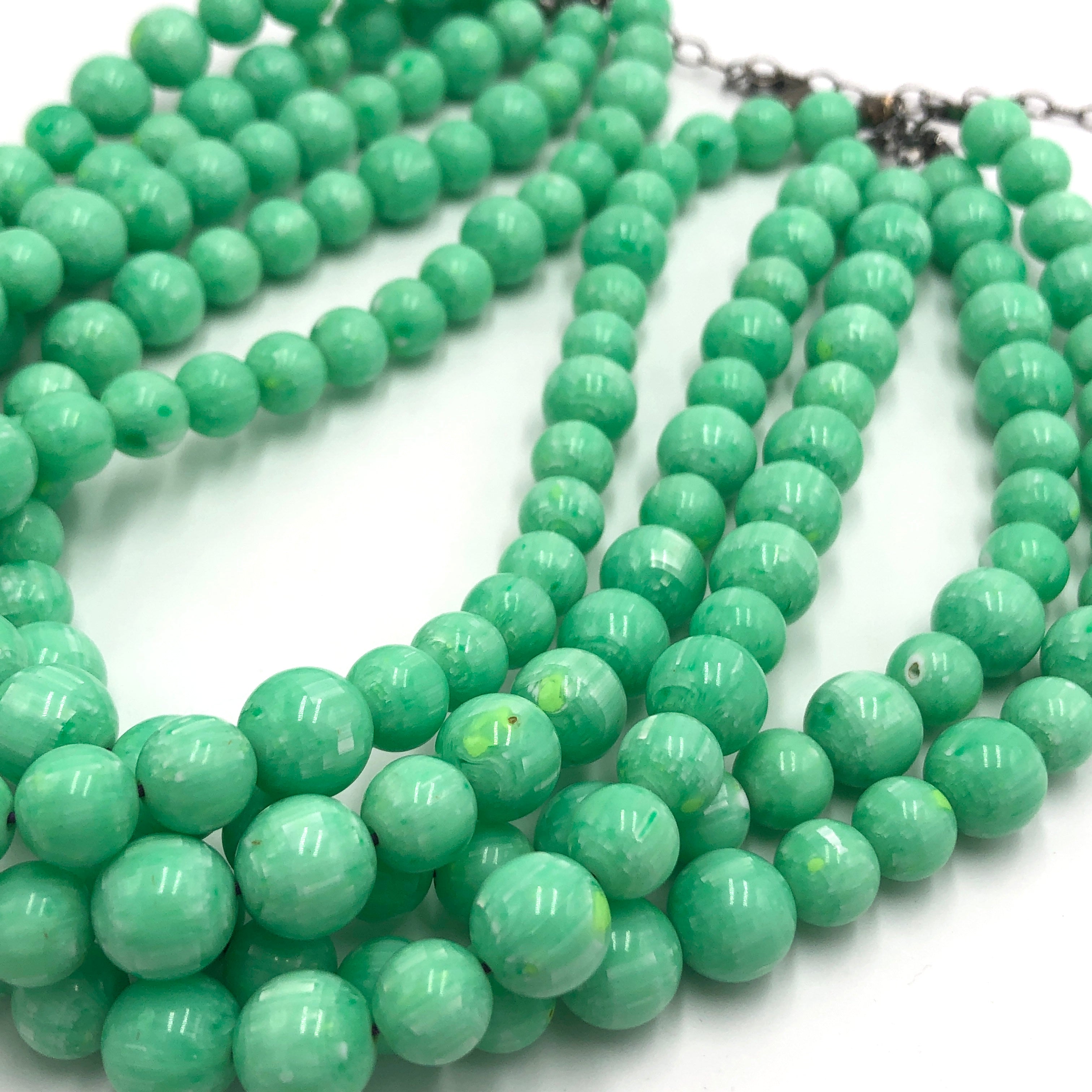 closeup of green beads
