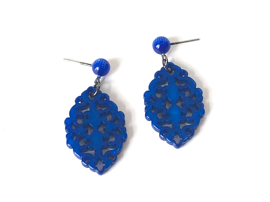 bright blue lace earrings