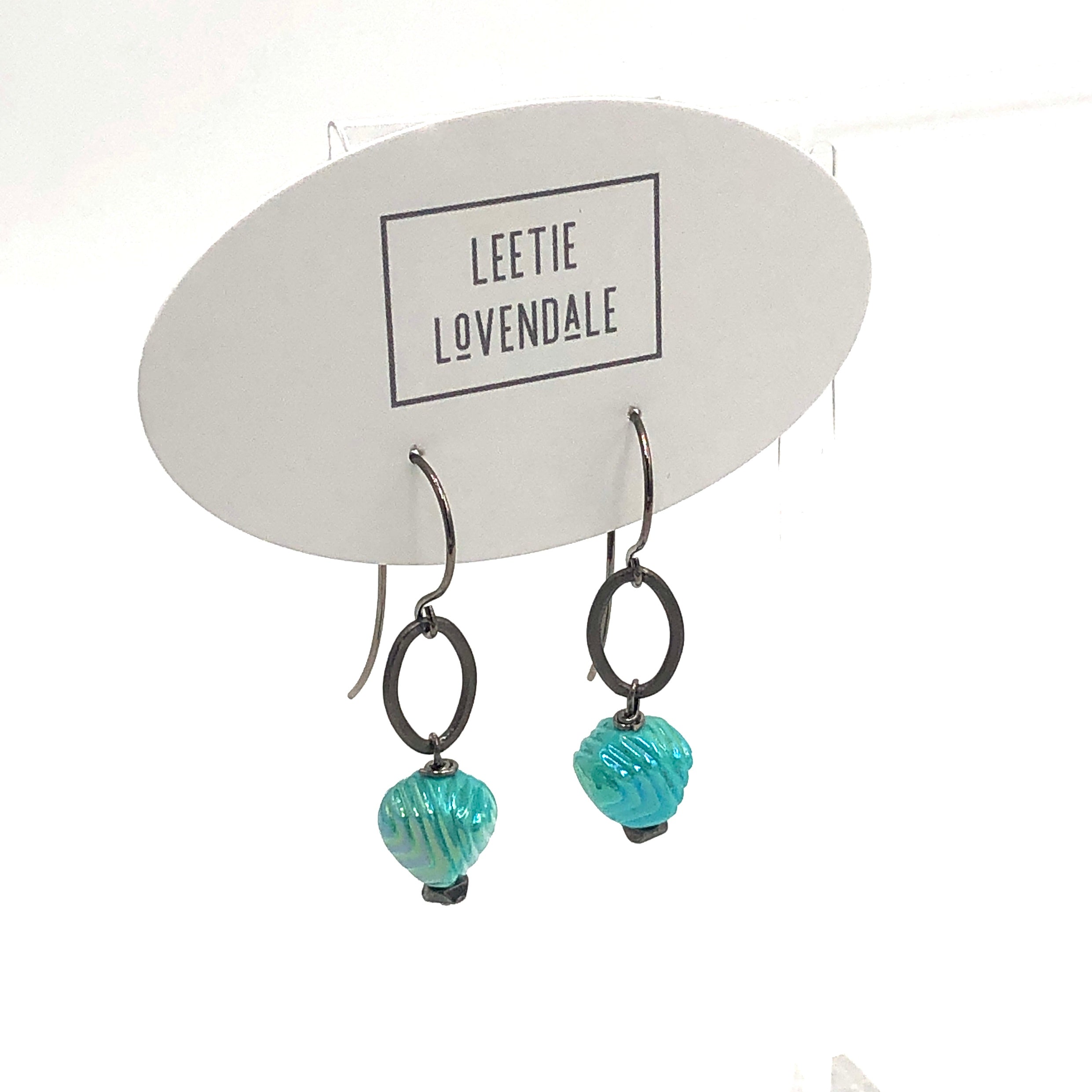 Mint Cyan Deco Link Earrings