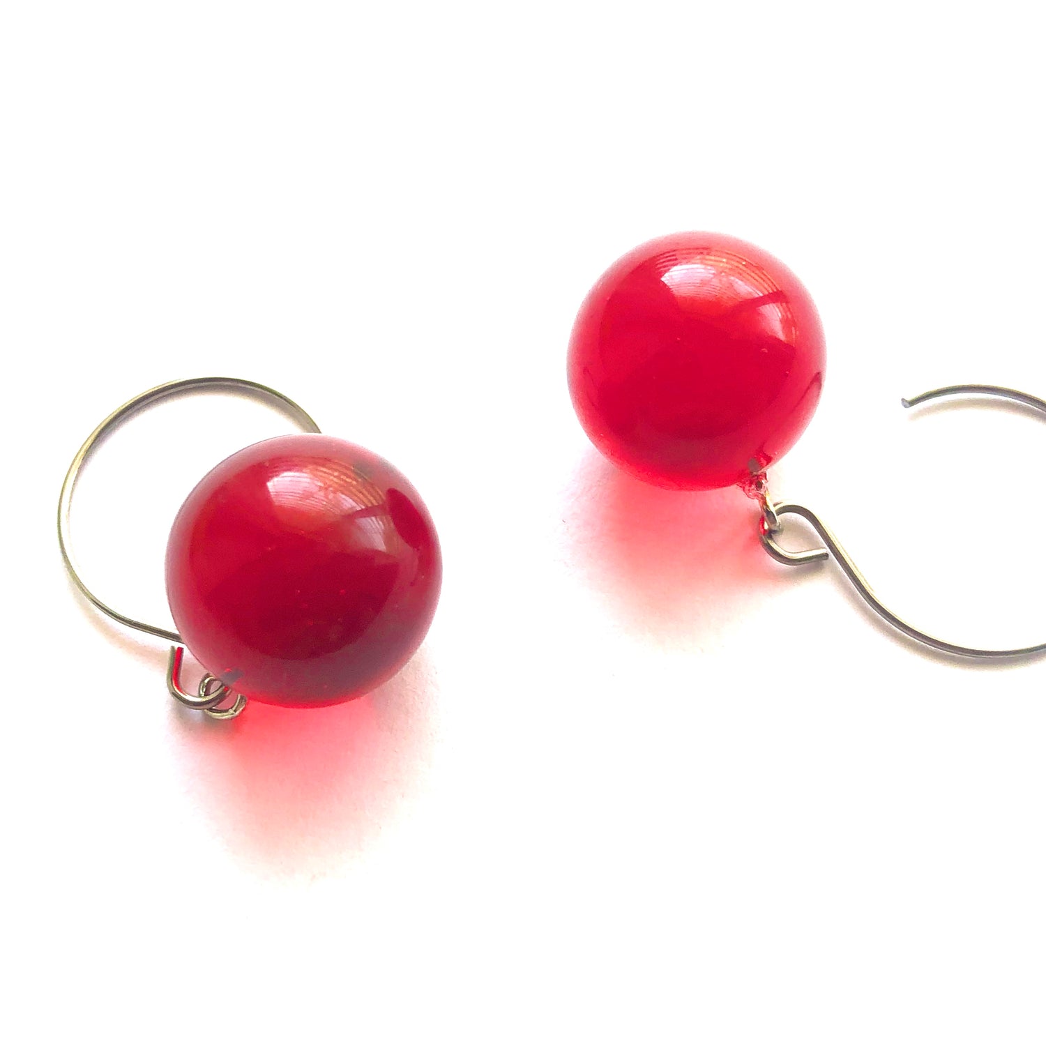 Ruby Red Transparent Jumbo Ball Drop Earrings