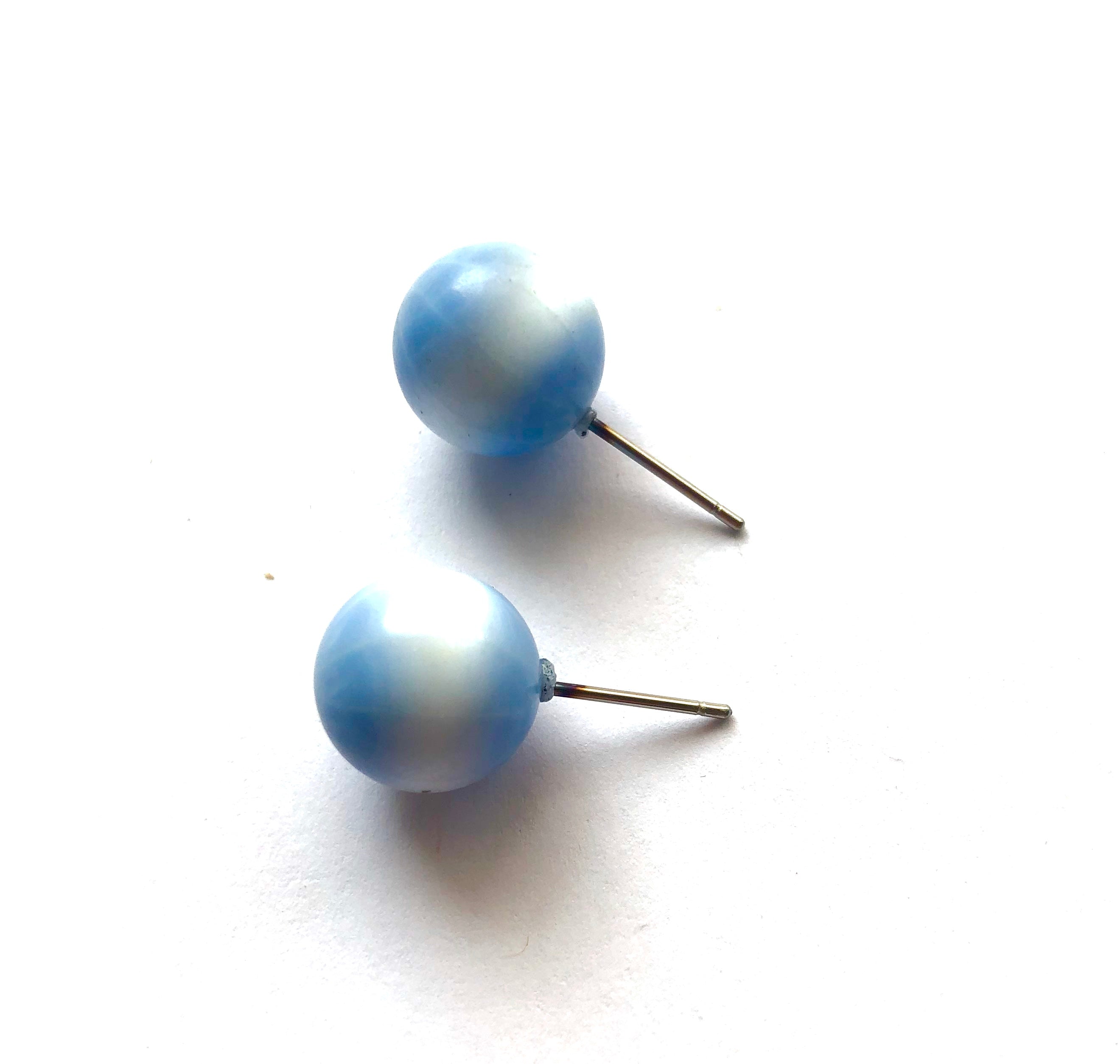 Ice Blue Catseye Moonglow Ball Stud Earrings