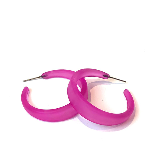 Hot Pink Frosted Keira Hoop Earrings