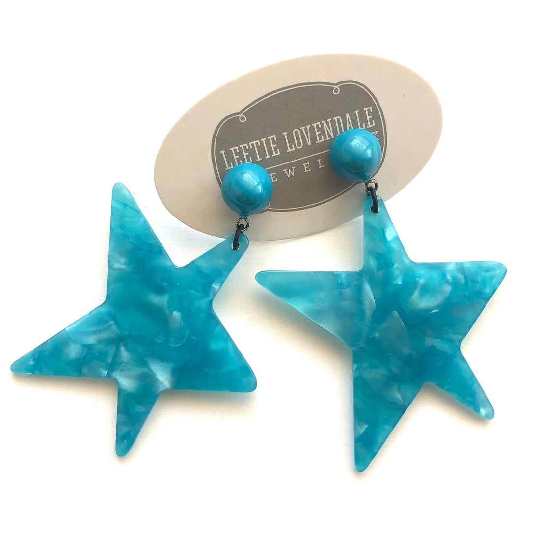 Aqua Blue Marbled Rockstar Earrings