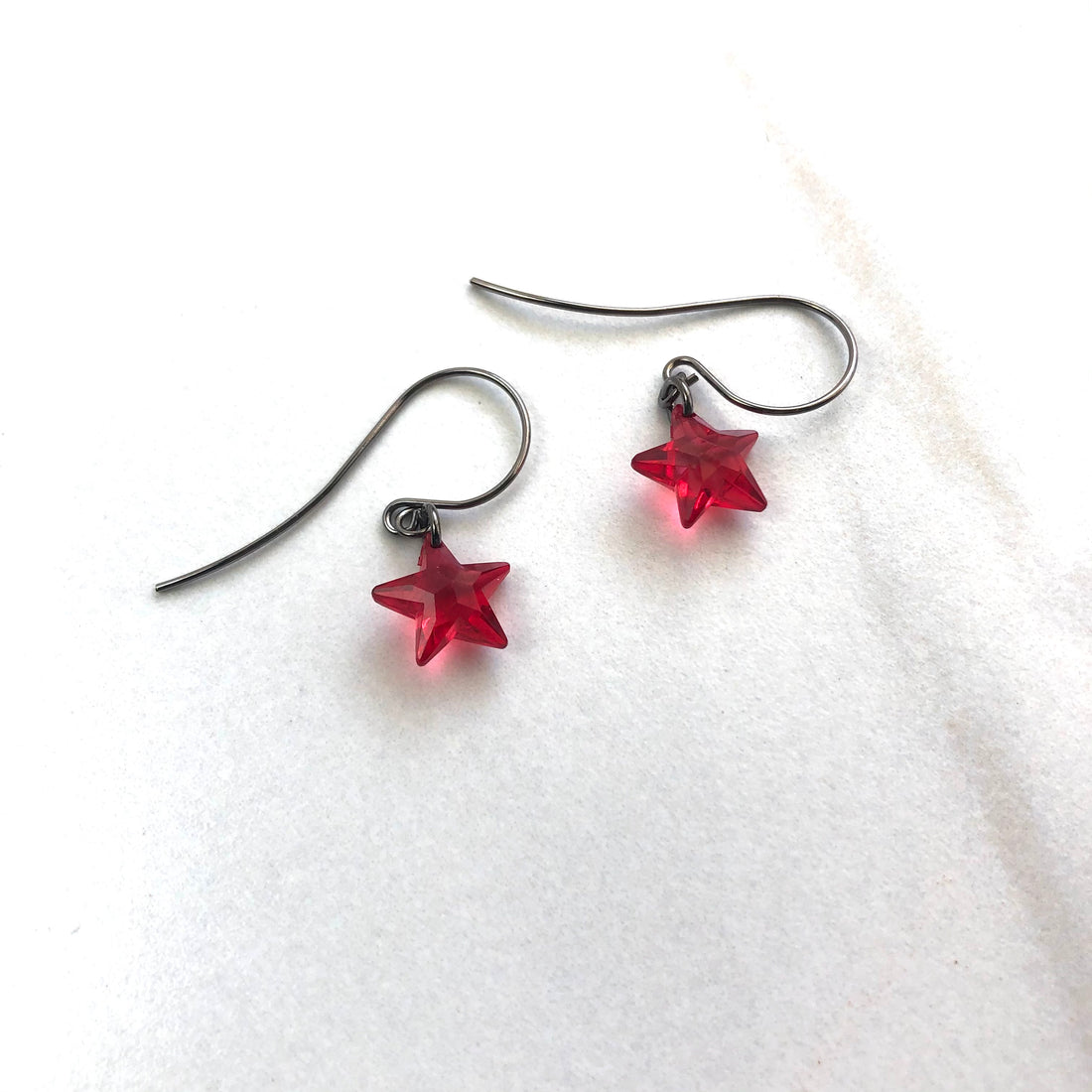 Crimson Red Petite Facet Star Drop Earrings