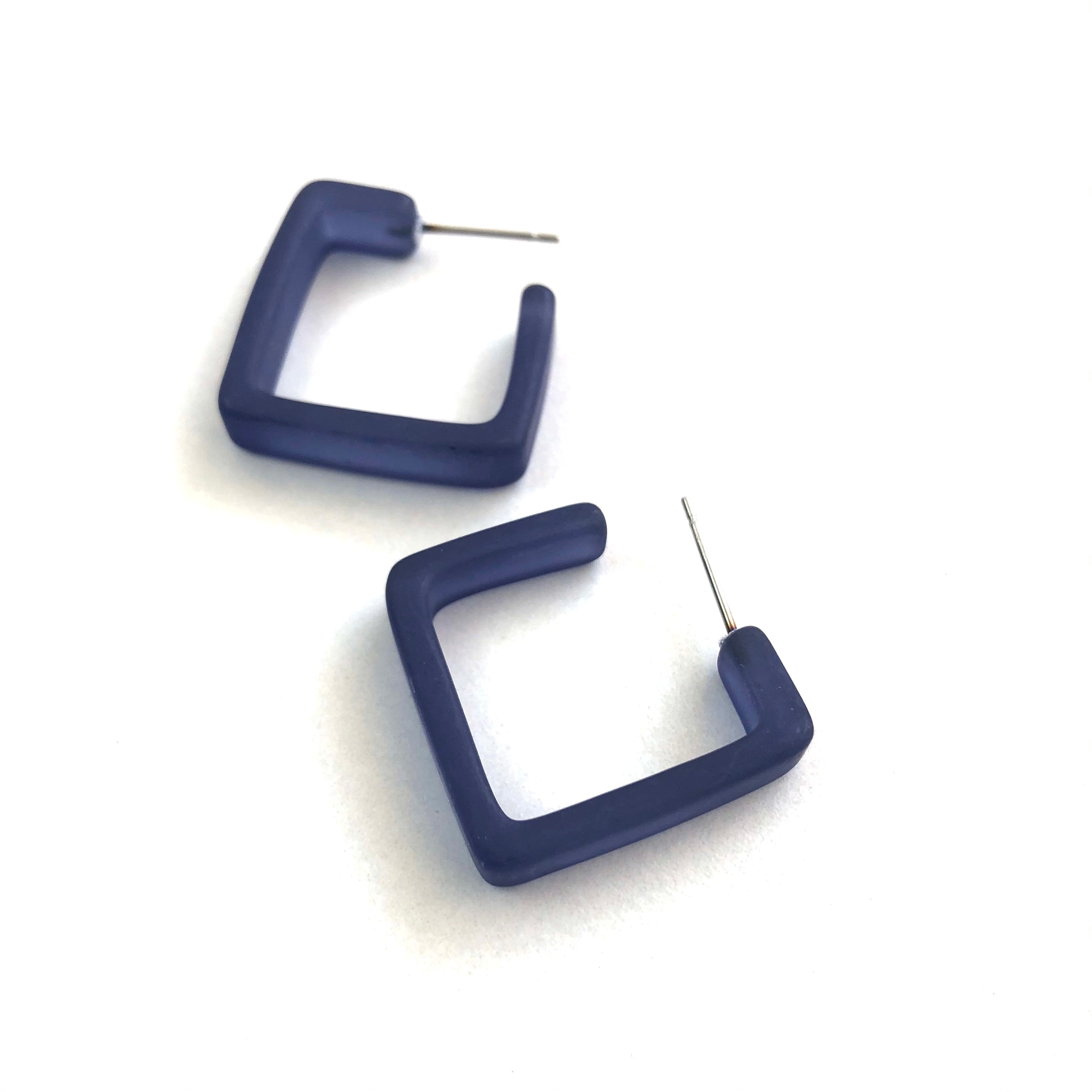 Denim Blue Frosted Square Hoop Earrings