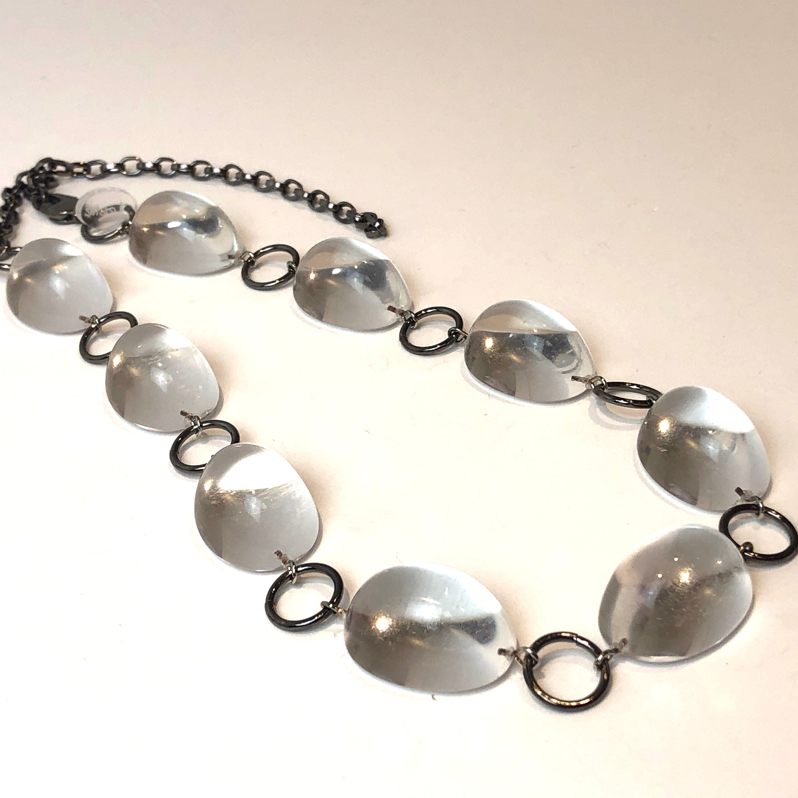 Clear Domed &amp; Dark Metal Stations Necklace