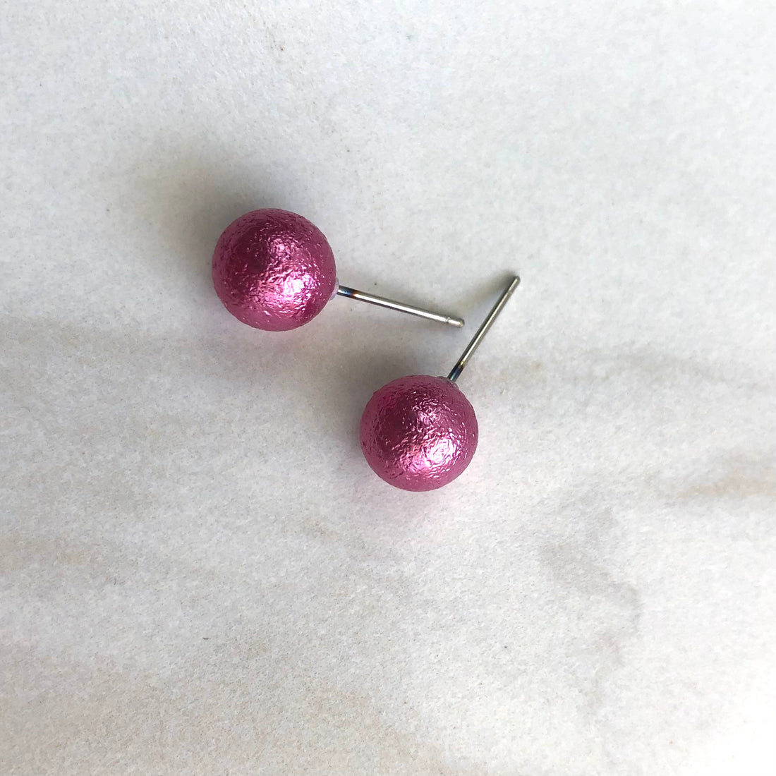 Magenta Pitted Lucite Mini Ball Stud Earrings