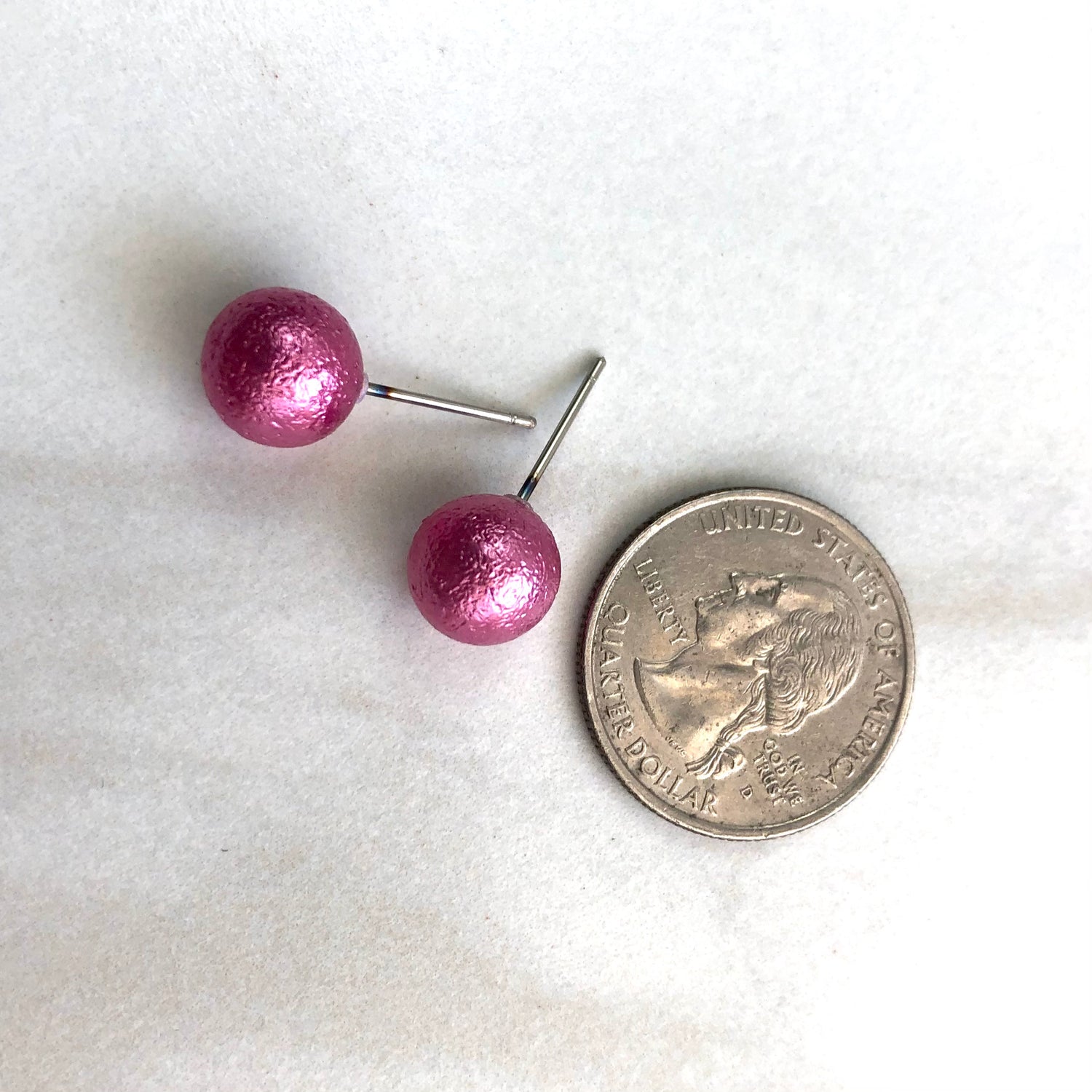 Magenta Pitted Lucite Mini Ball Stud Earrings