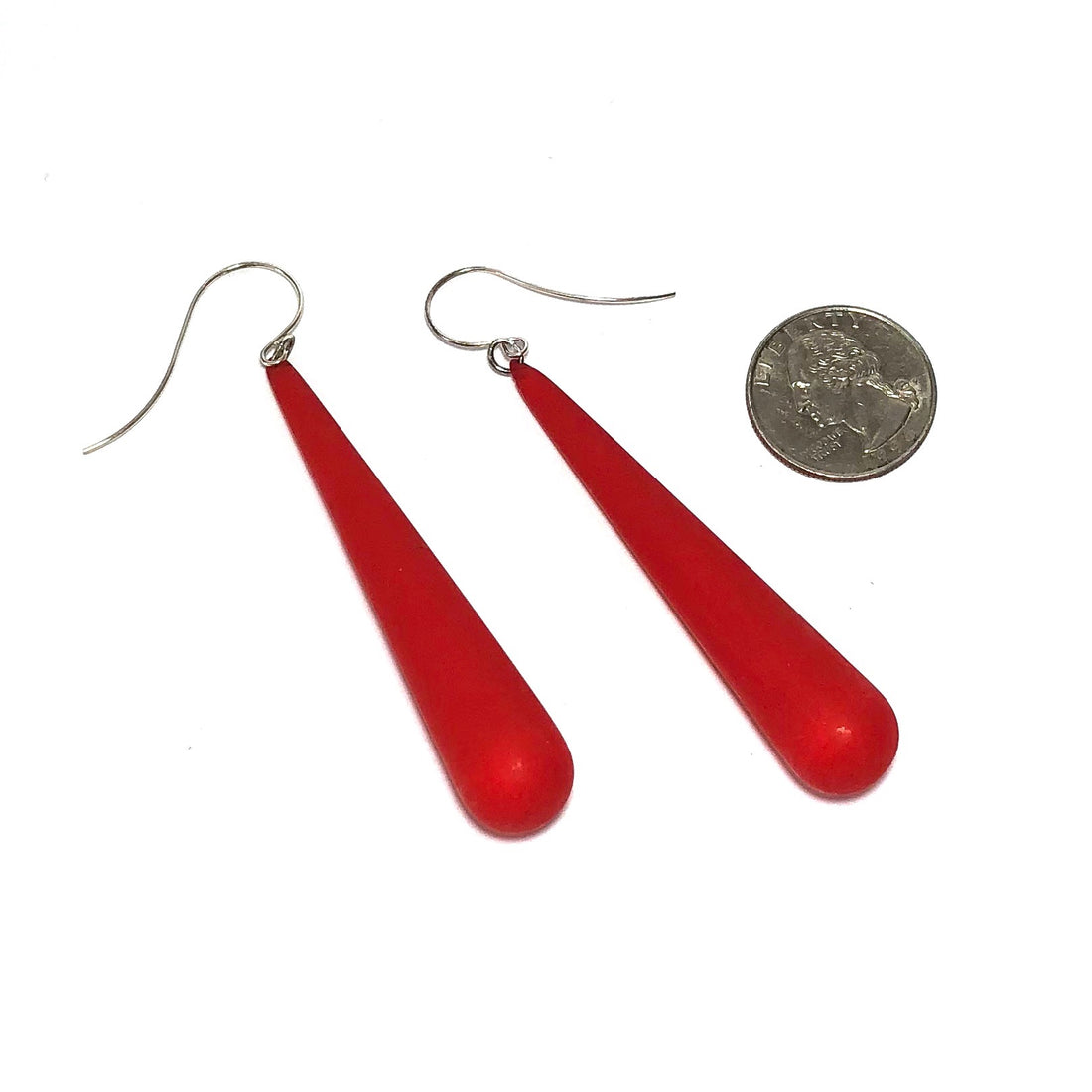 Cherry Red Frosted Long Teardrop lucite statement earrings