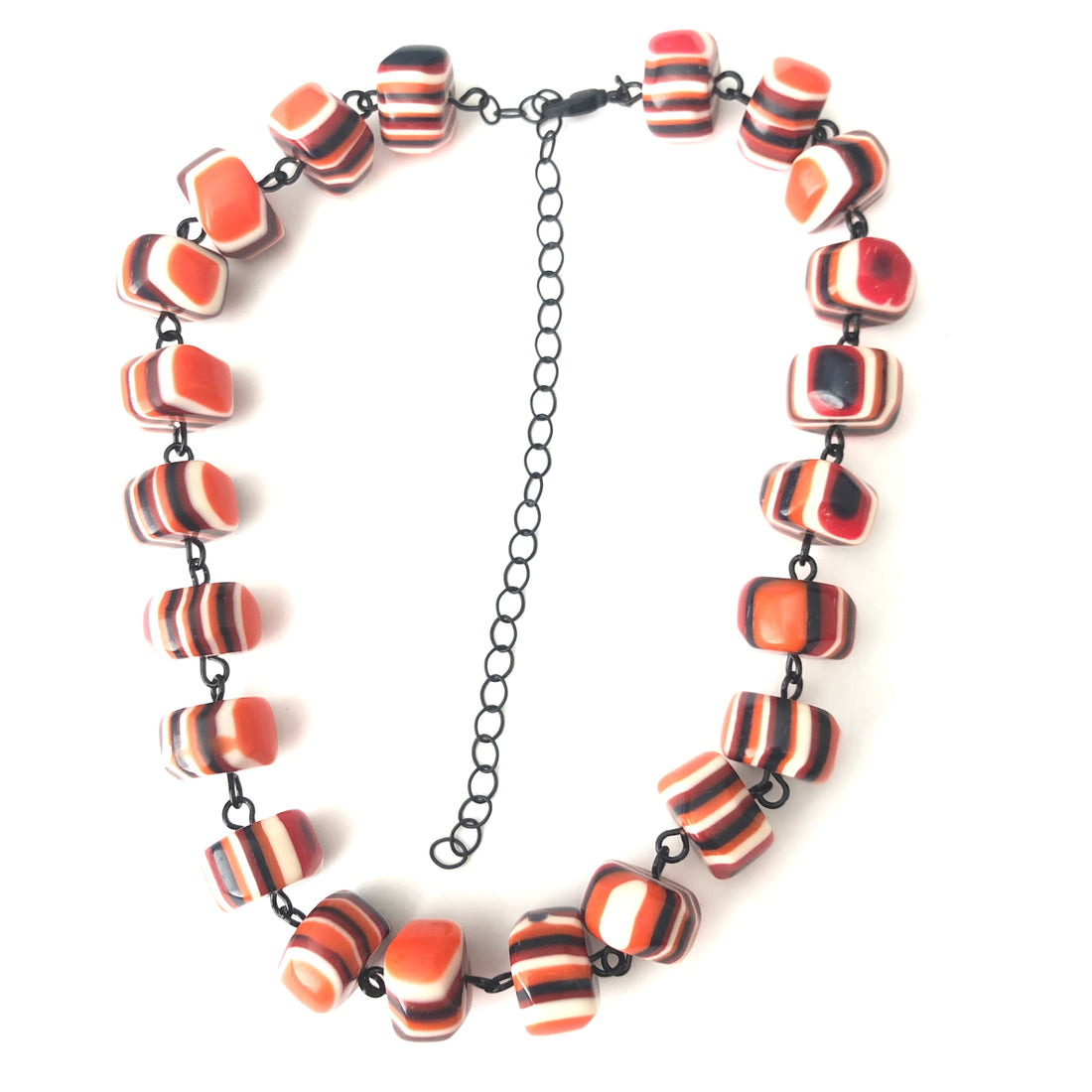 Orange Black and White Striped Amelia Necklace *