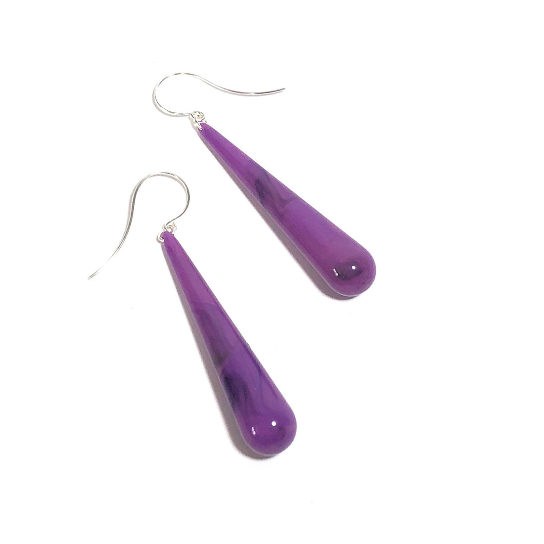 long drop earrings purple