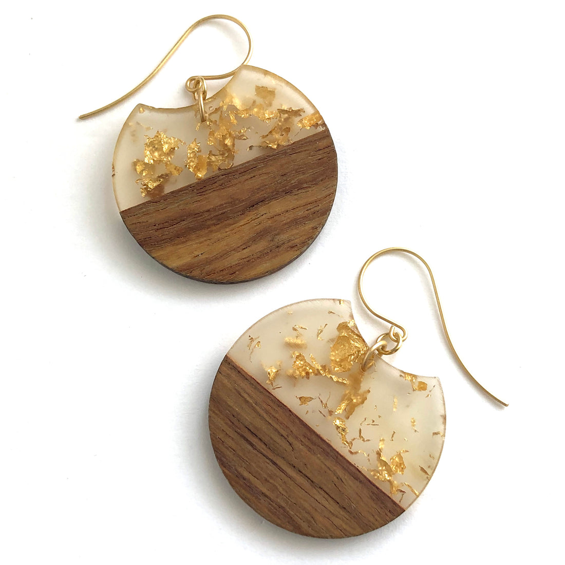 Gold Glitter Resin and Wood Hatchet Drop Earrings