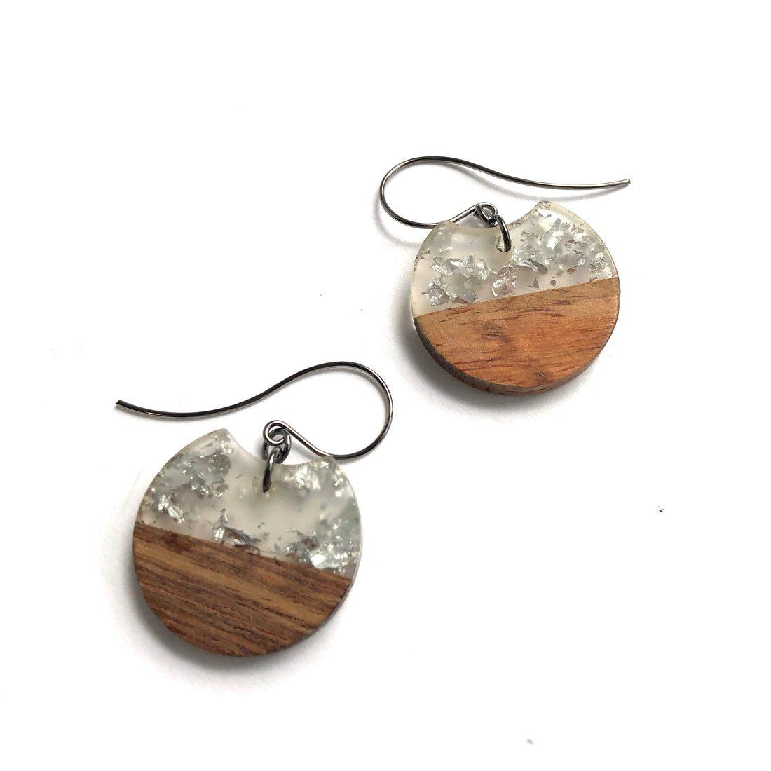 Silver Glitter Resin and Wood Small Hatchet Drop Earrings