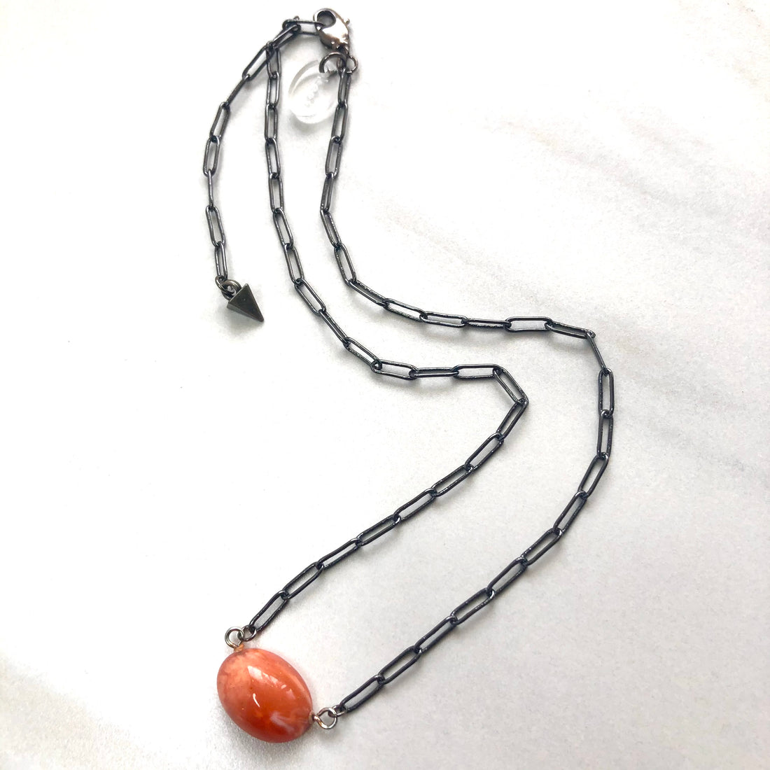 Coral Marbled &amp; Paperclip Trinket Necklace