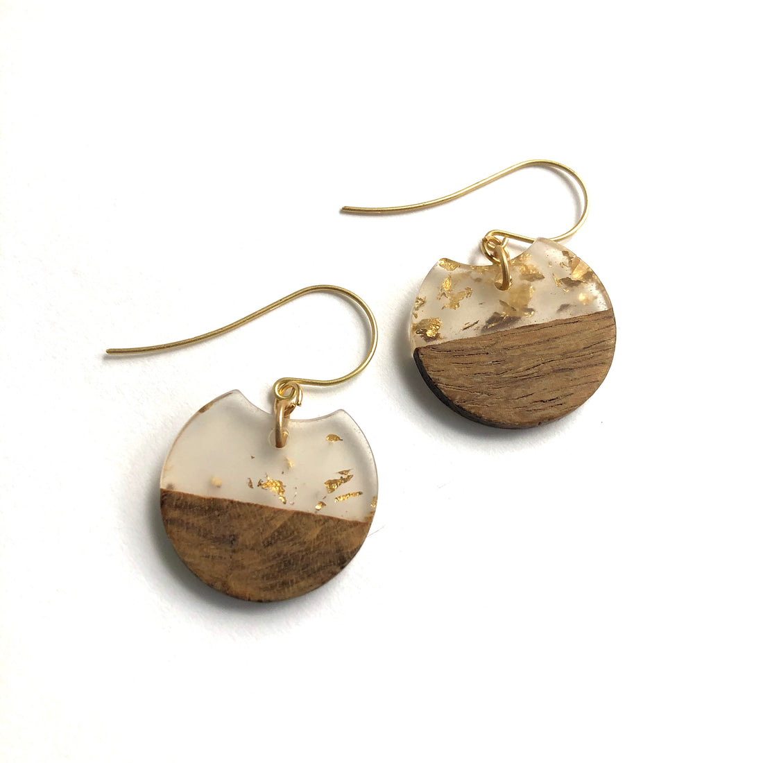 Gold Glitter Resin and Wood Small Hatchet Drop Earrings