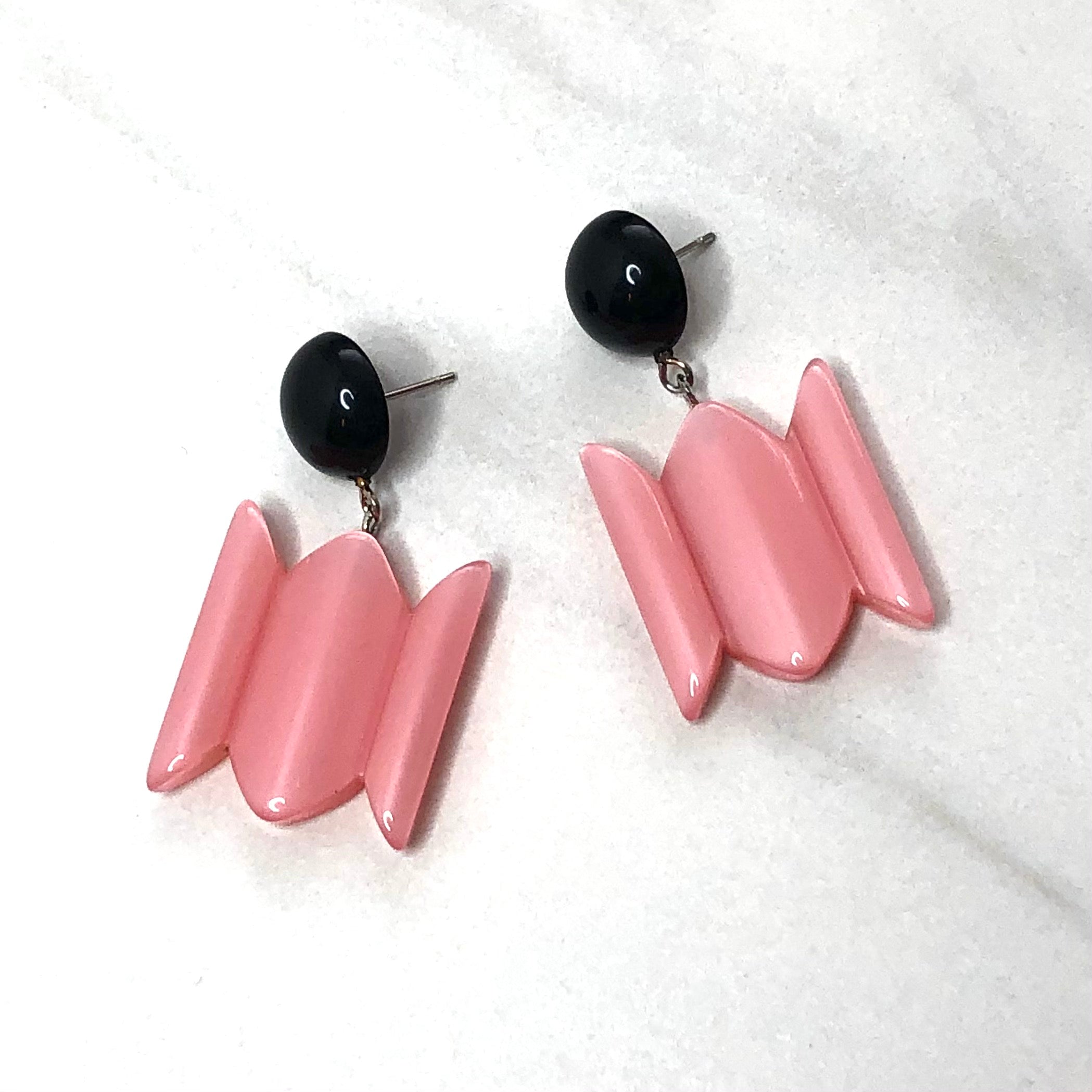 Black &amp; Pink Moonglow Bow Drop Earrings