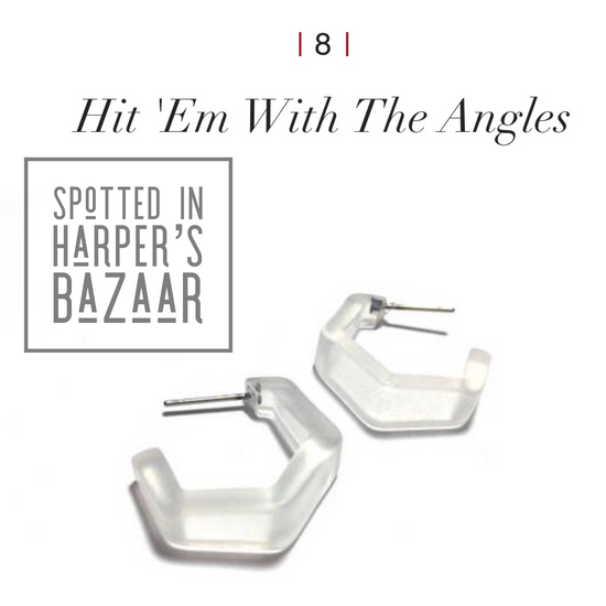 Clear Frosted Tapered Hex Hoop Earrings - Featured on Harper&