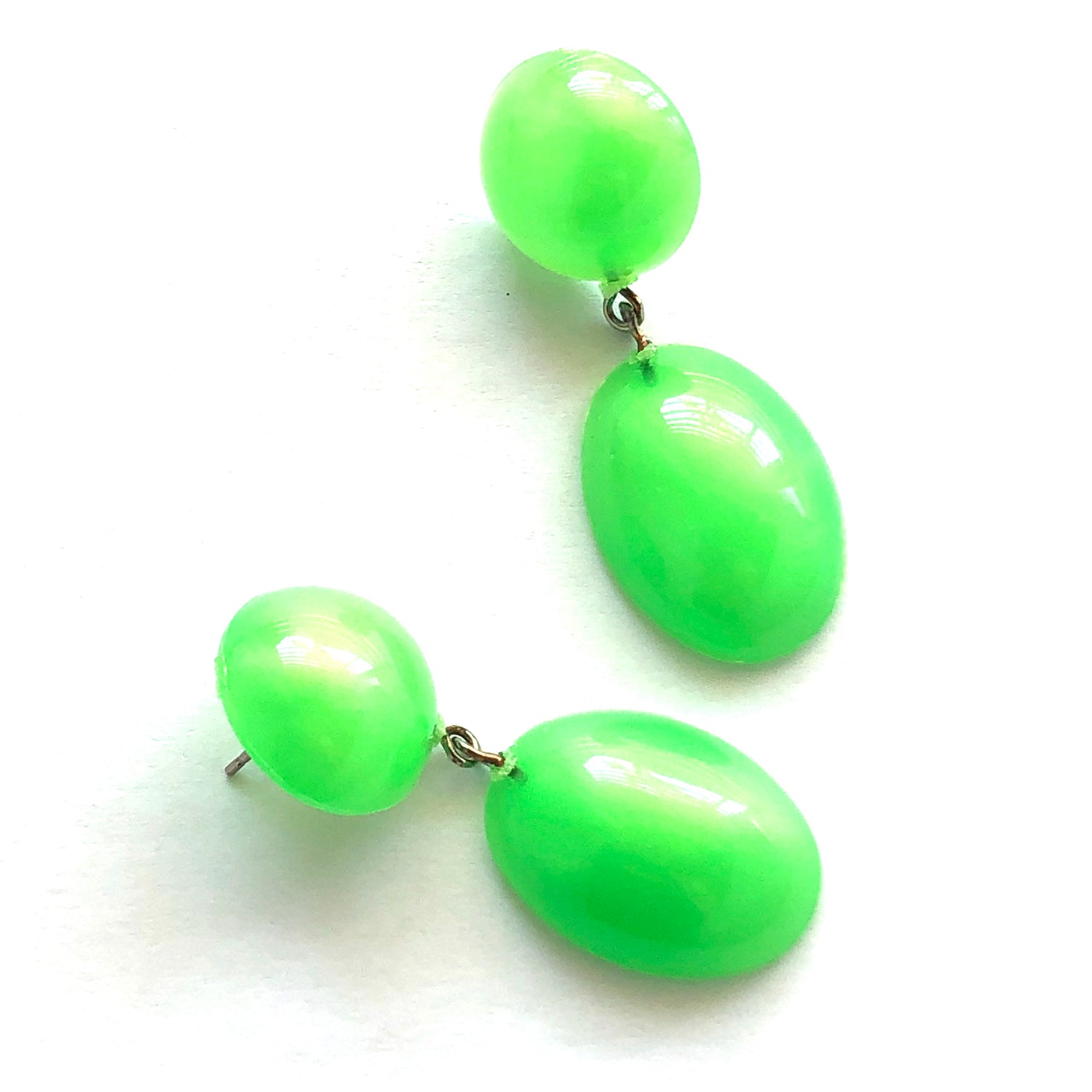 Neon Green Aura Glow Jelly Bean Earrings