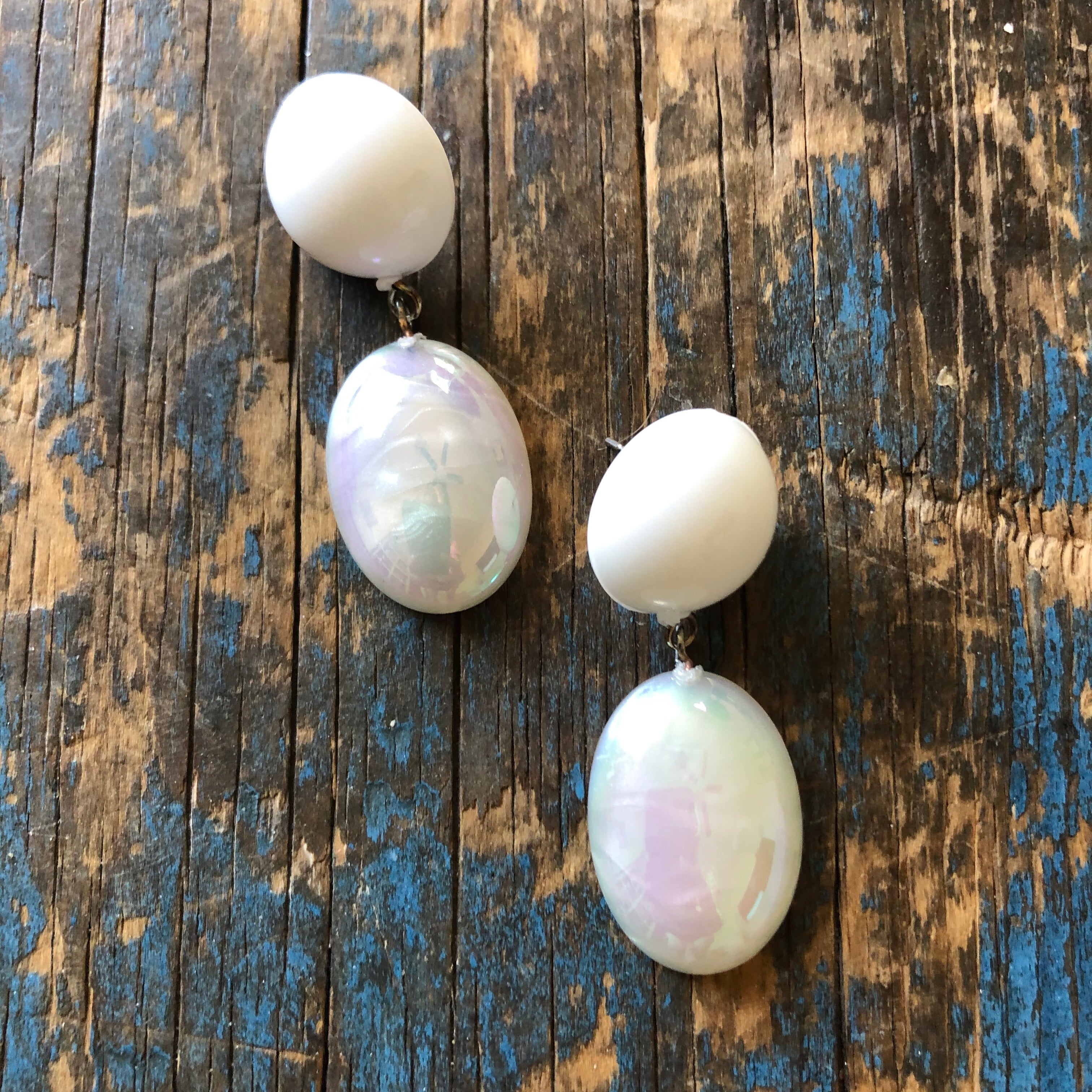 White Aurora Borealis Aura Glow Jelly Bean Earrings
