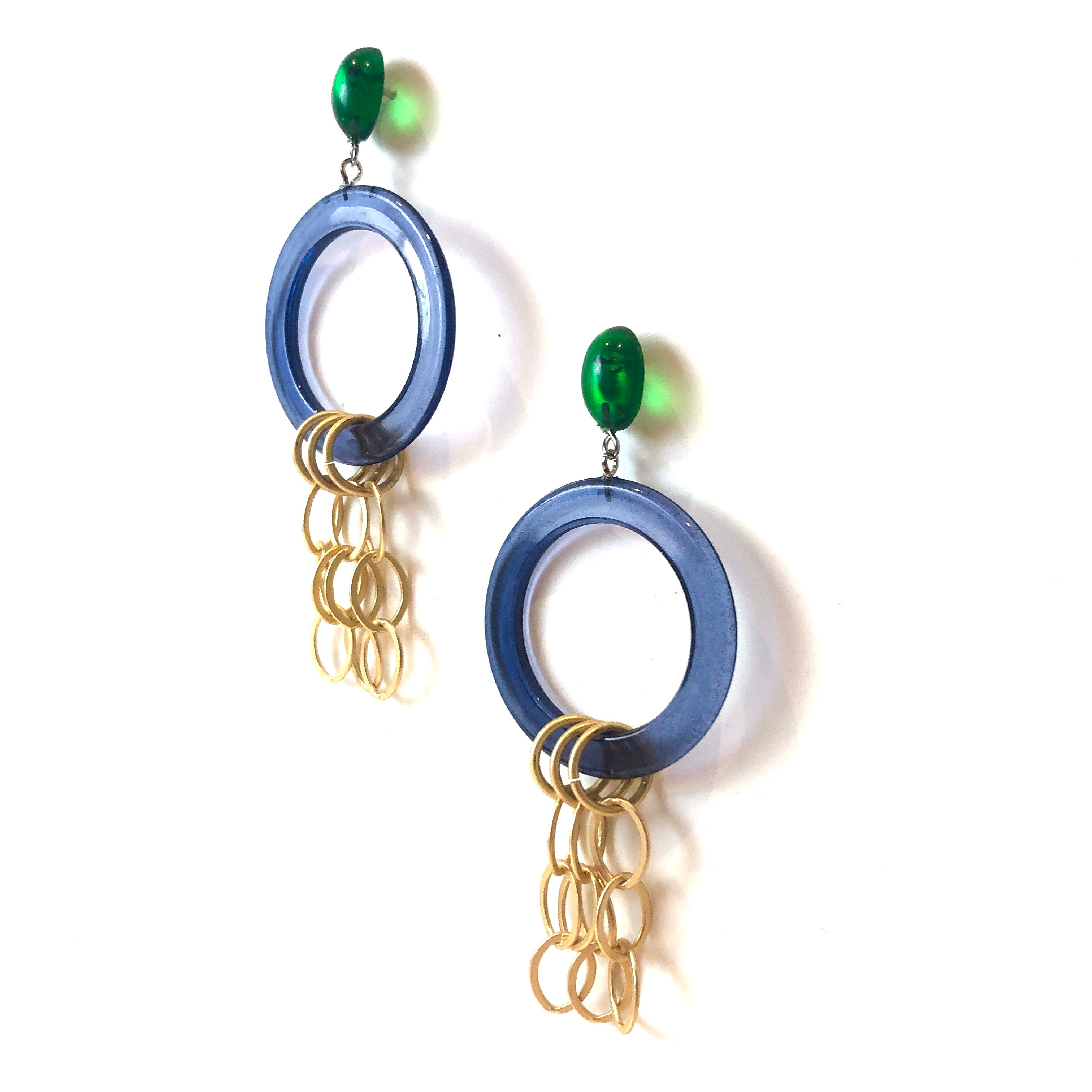 Blue &amp; Green Stephanie Chain Earrings