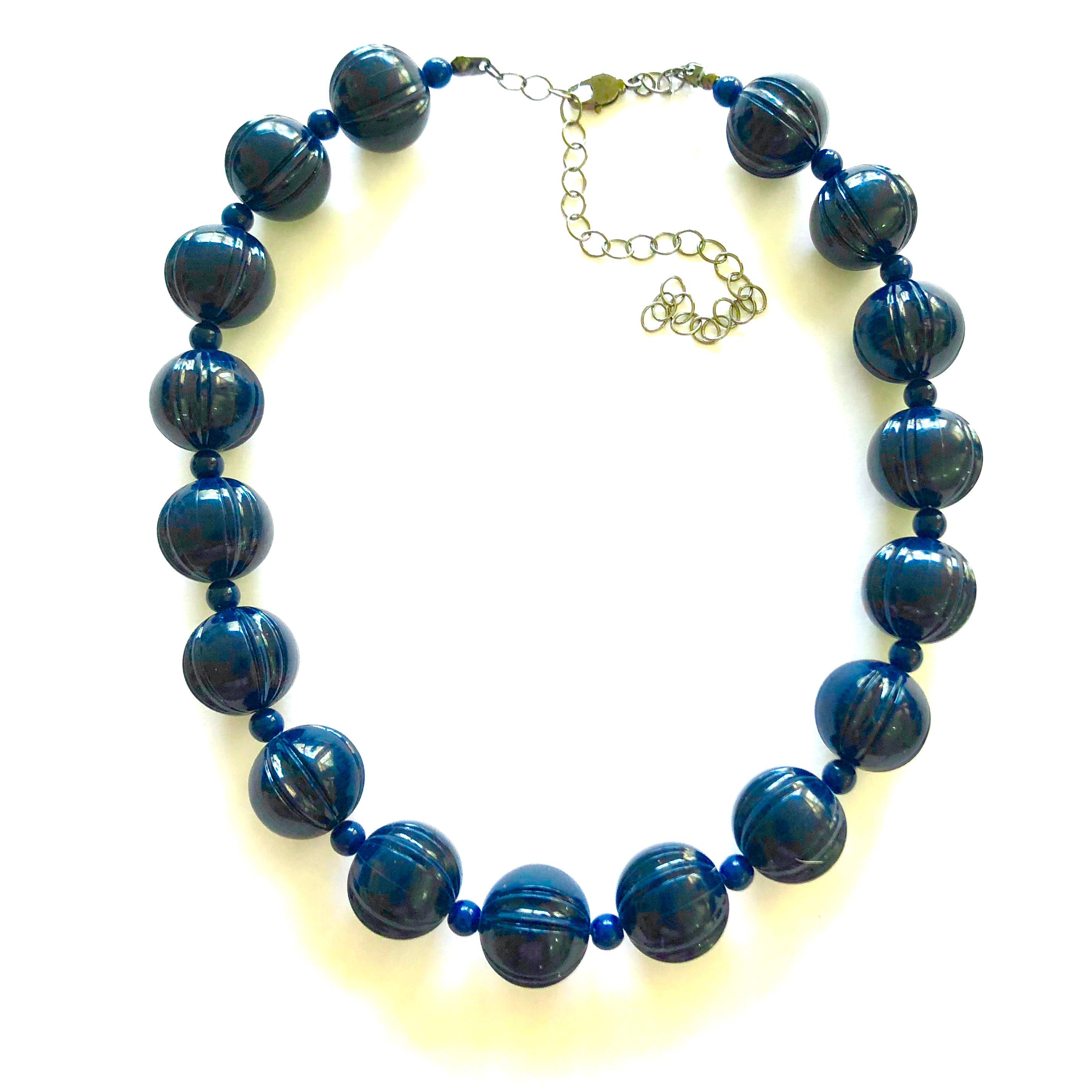 Navy Blue Carved Scalloped Lucite Marco Necklace