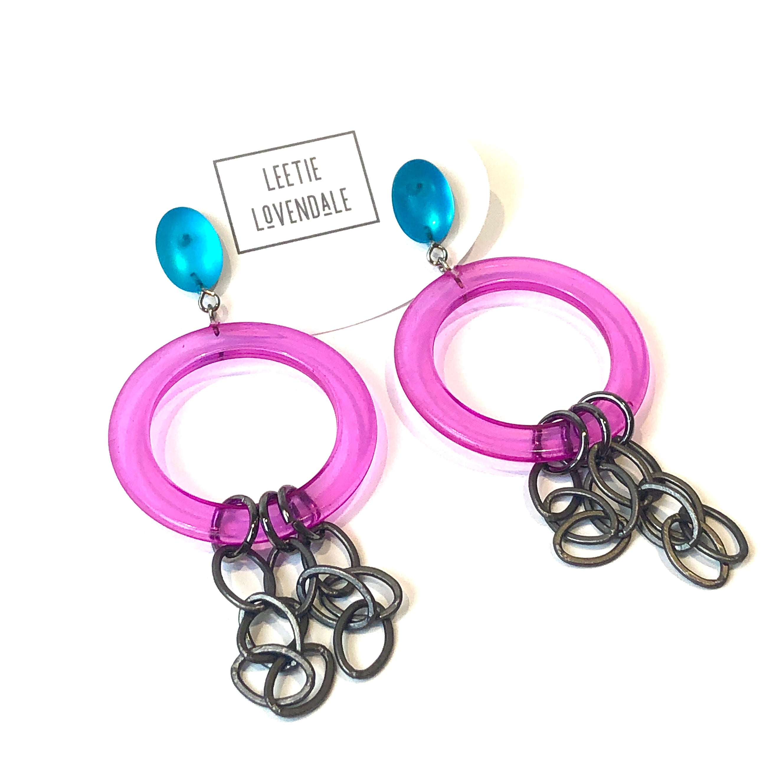 Pink &amp; Aqua Stephanie Chain Earrings