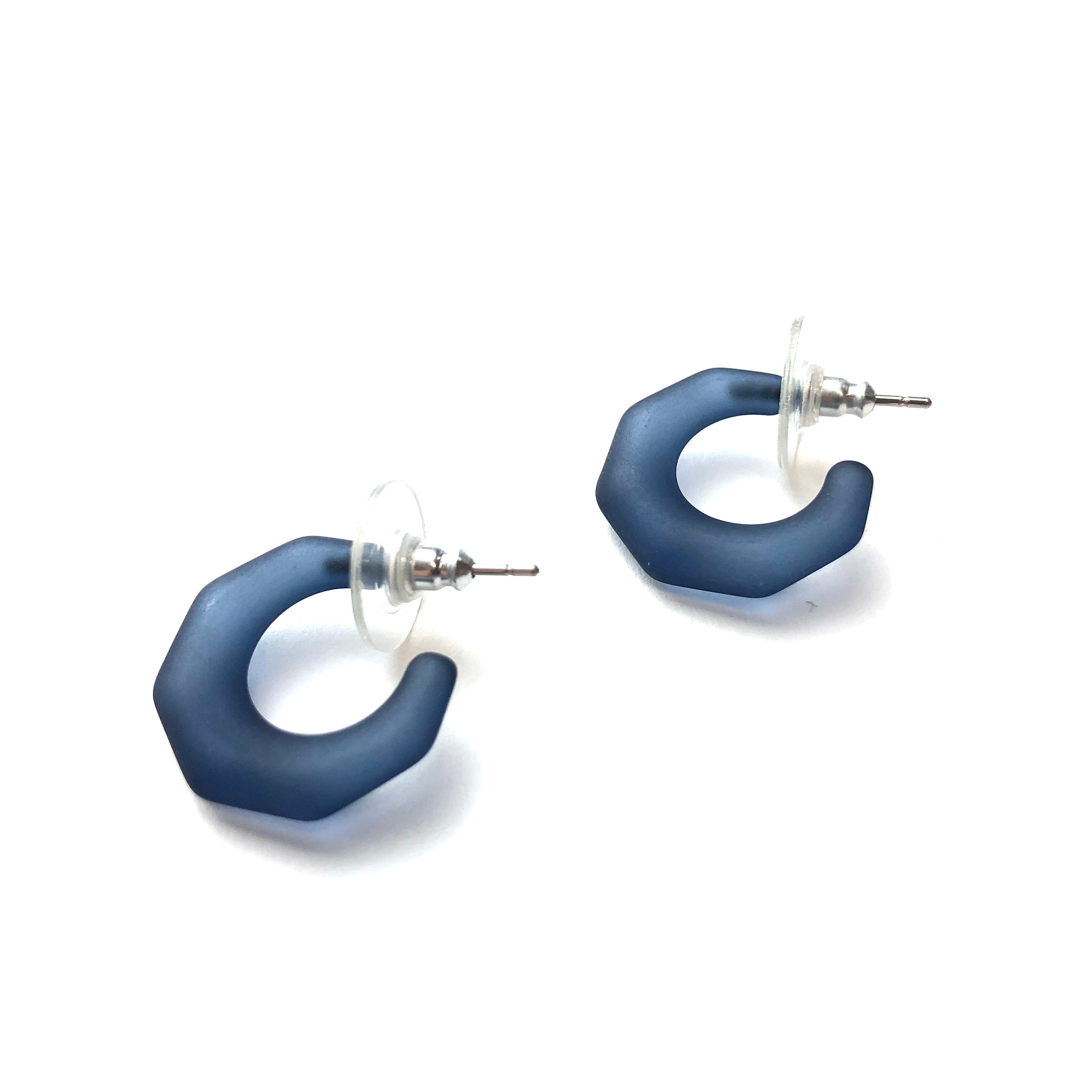 Denim Blue Frosted Scalloped Mini Kit Hoop Earrings