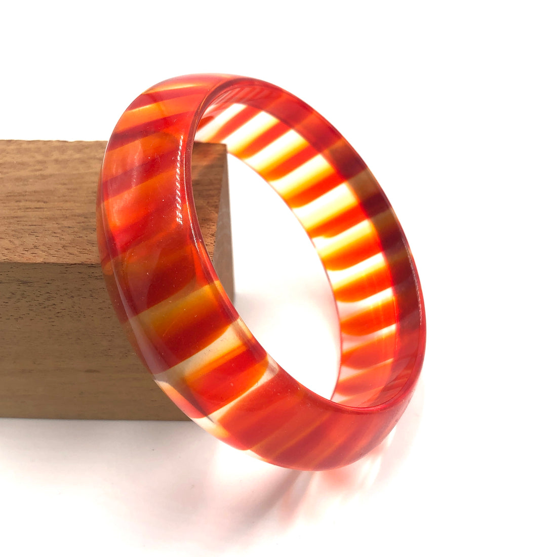 Red &amp; Clear Stripe Best Bangle - RARE 8&quot;