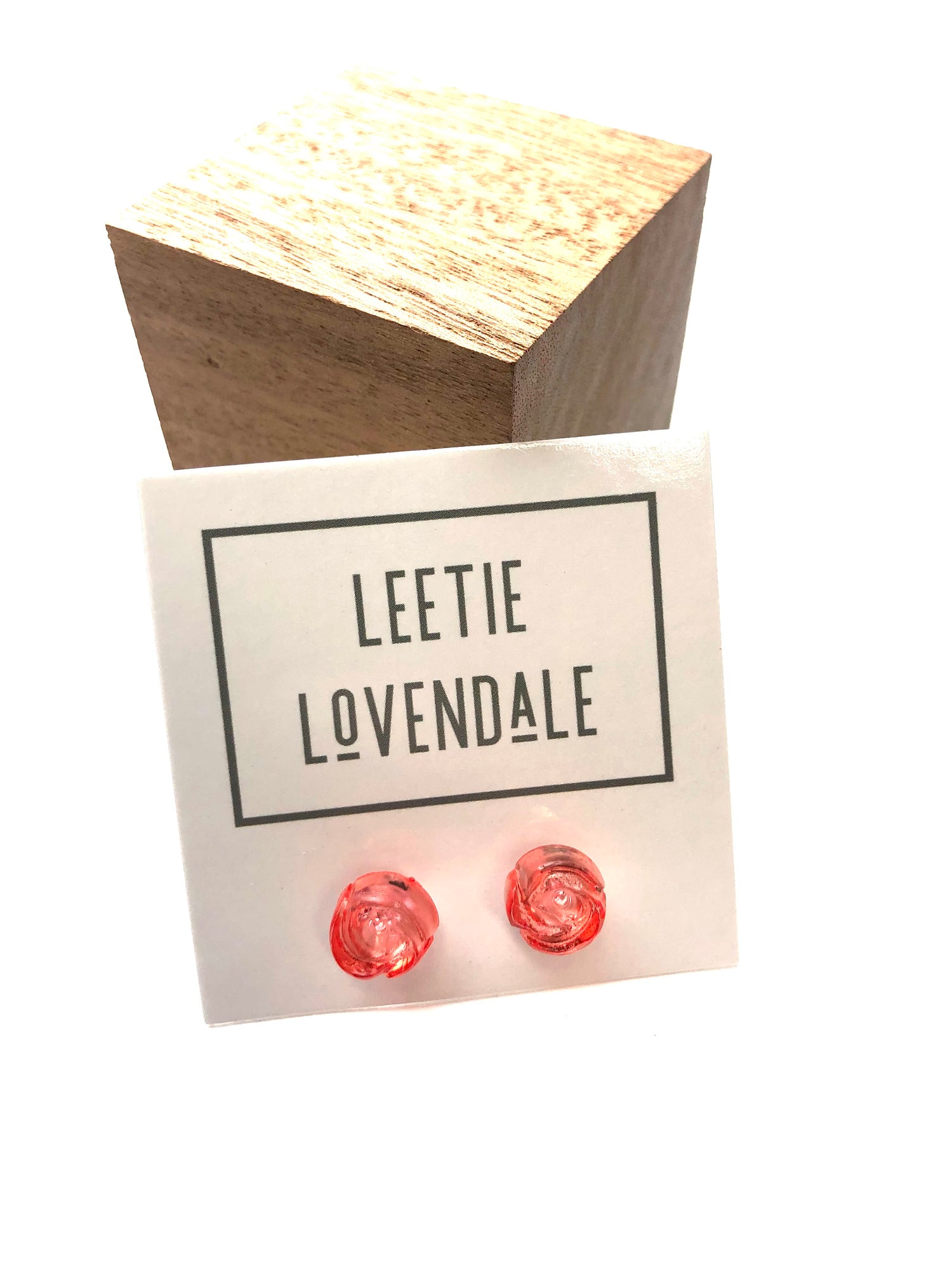 Coral Carved Lucite Rose Stud Earrings