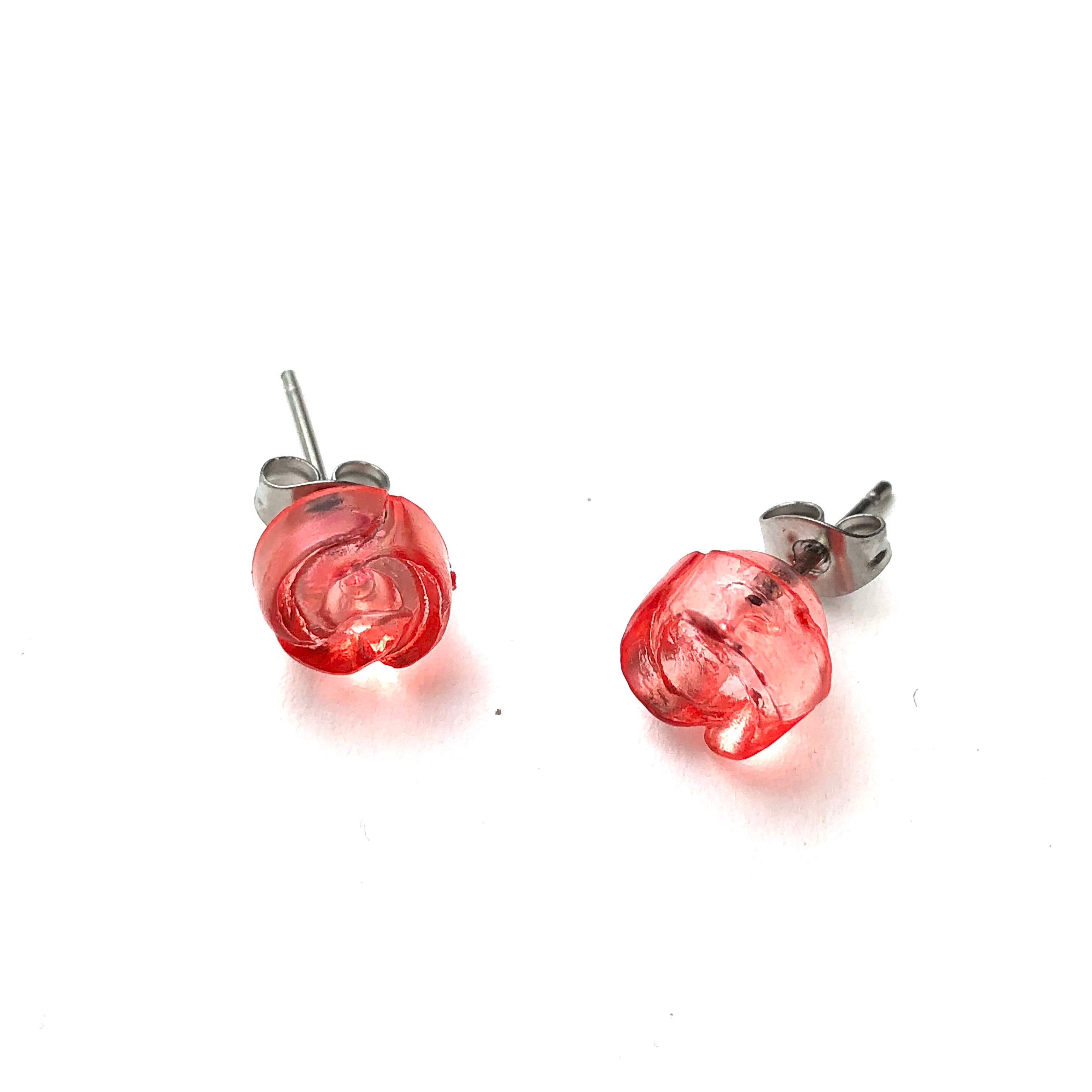 Coral Carved Lucite Rose Stud Earrings