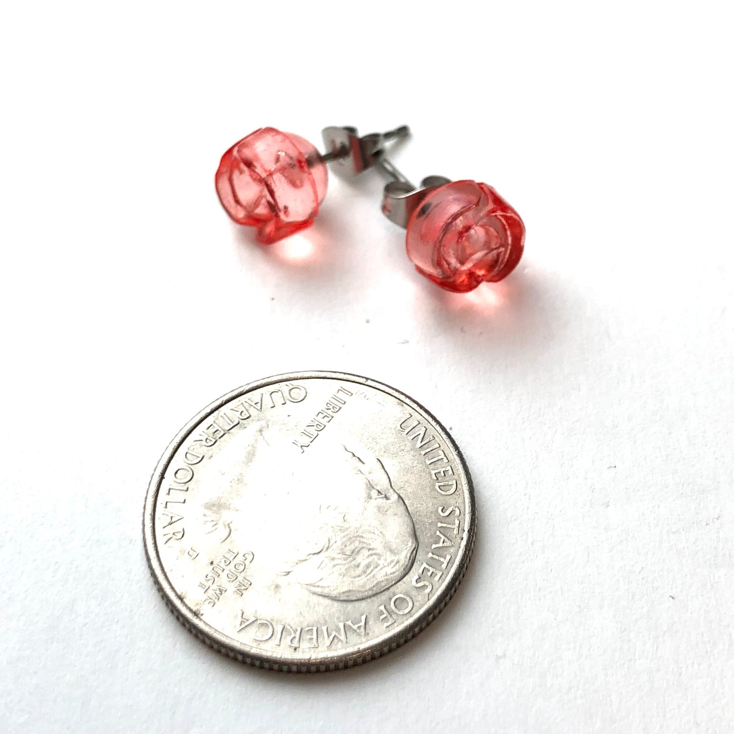 coral rose earrings