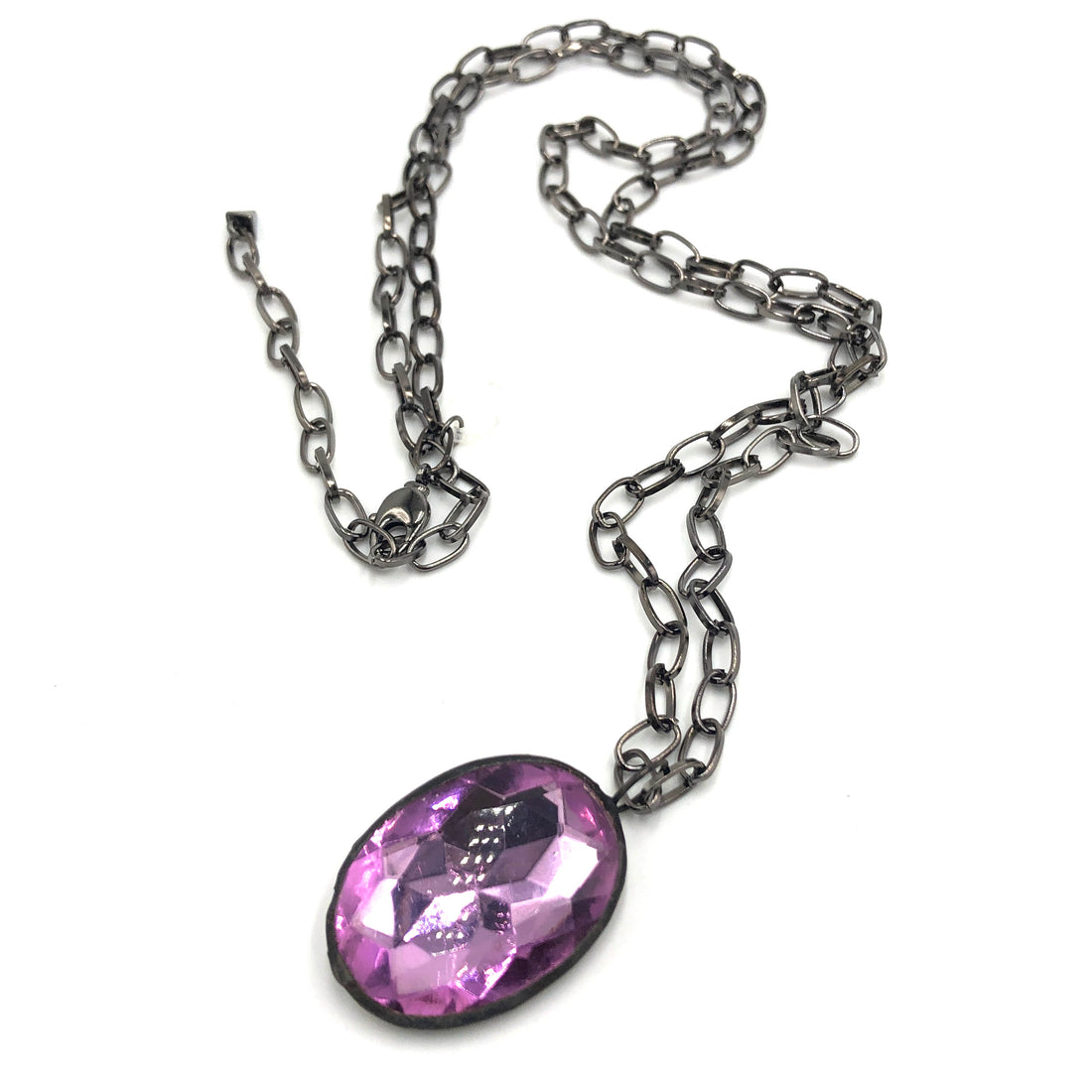 Lilac Shine On Oval Gun Metal Layering Necklace