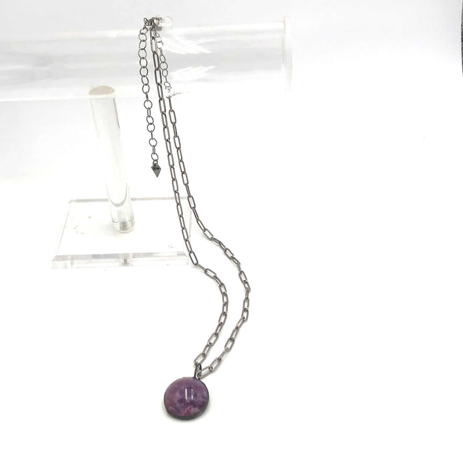 purple necklace black chain